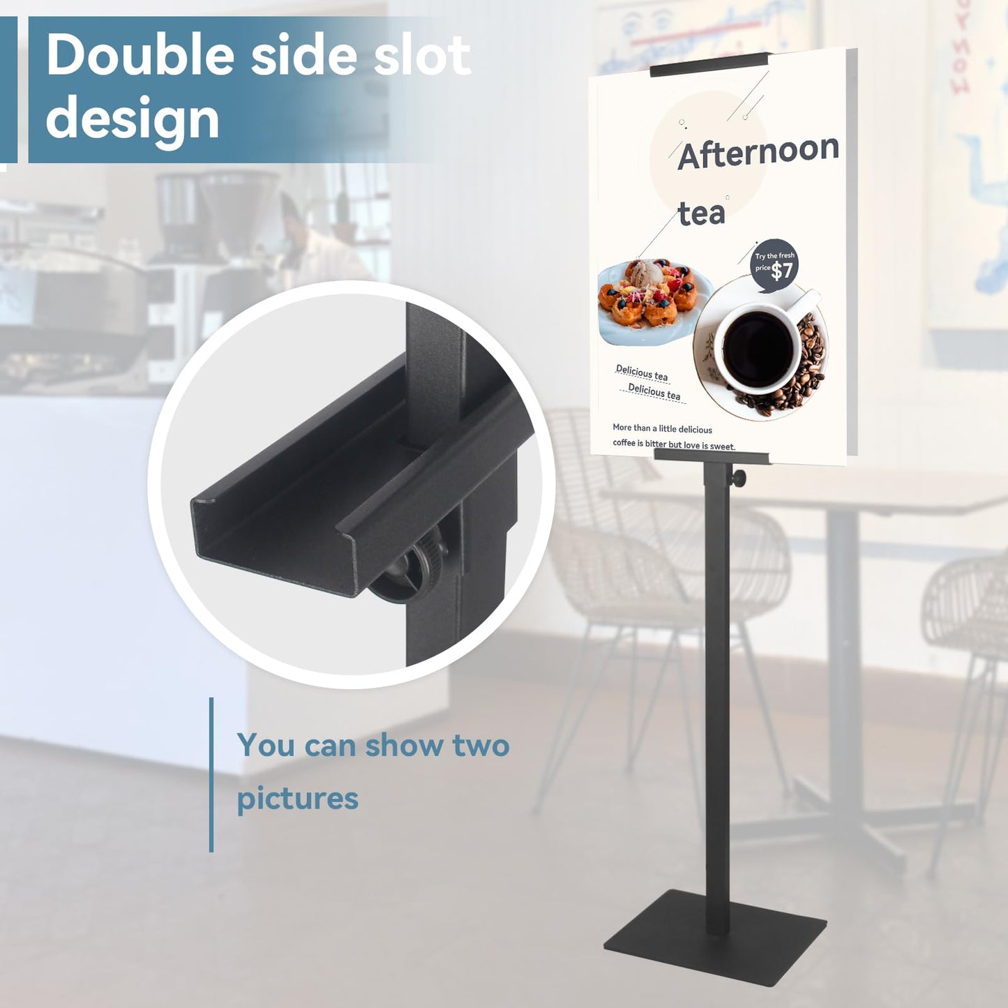 HUAZI Poster Stand Pedestal Sign Holder Stand Display with Base for Indoor Outdoor,Double-Sided,Black