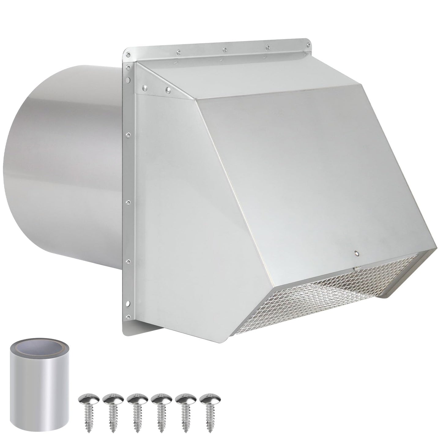 4 Inch Dryer Vent Cover Outside Hooded Wall Vent with Screen and Damper,4" Exterior Wall Vent Dryer Air Vent,Exhaust Wall Mount Cover Cap for Dryer Ventilation&Outdoor Air Exhaust, Stainless Steel
