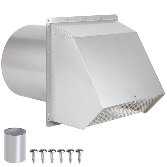 4 Inch Dryer Vent Cover Outside Hooded Wall Vent with Screen and Damper,4" Exterior Wall Vent Dryer Air Vent,Exhaust Wall Mount Cover Cap for Dryer Ventilation&Outdoor Air Exhaust, Stainless Steel