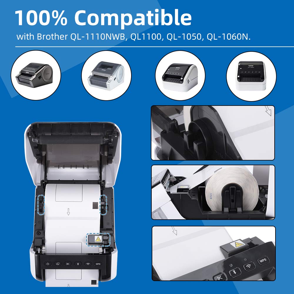 COLORWIING 4" x 6" Shipping Labels Compatible for Brother DK-1241 102mm x 152mm Die-Cut Large White Address Paper Labels, for Brother QL-1110NWB QL-1100 Label Printer (4 Rolls+1 Frame)