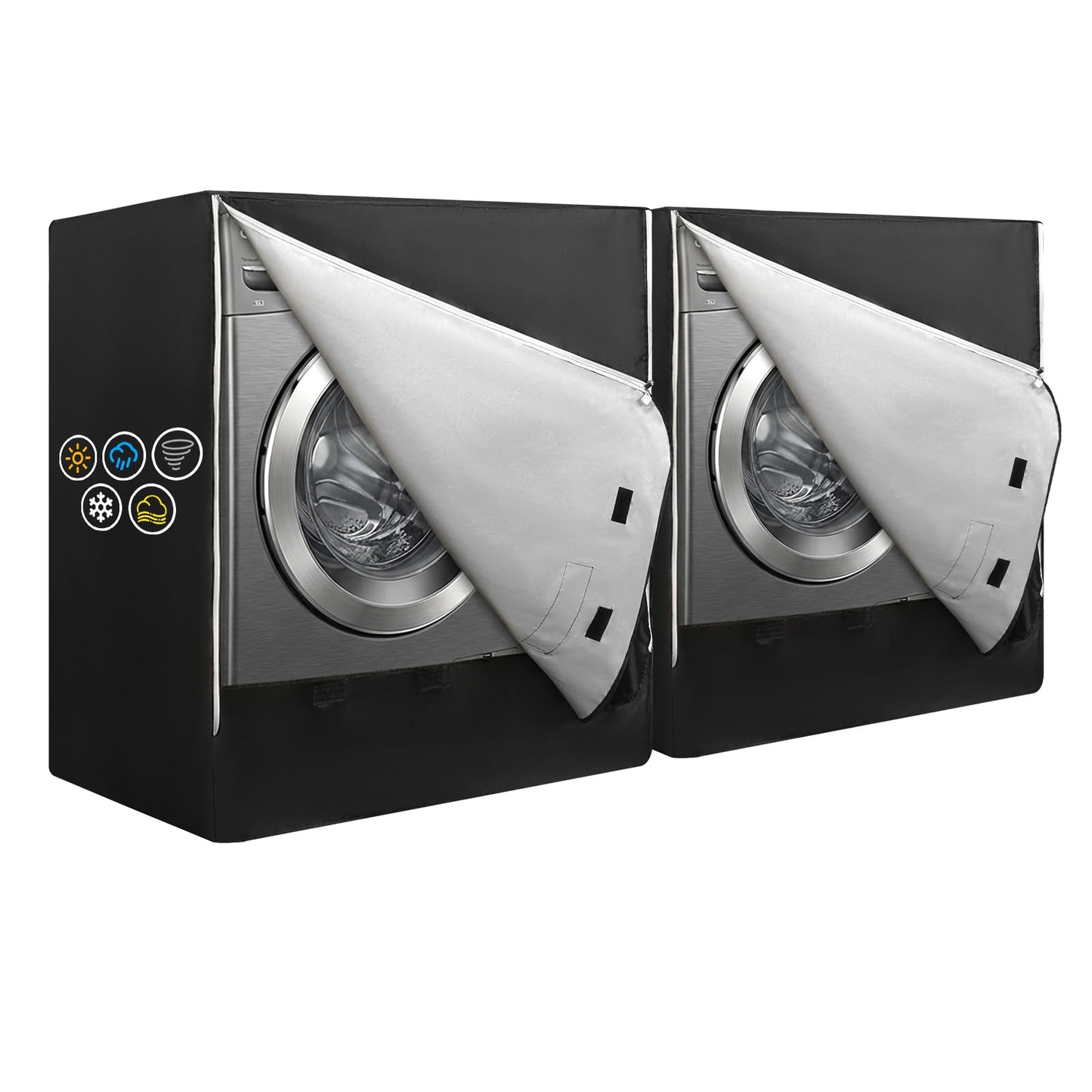 2 Pack Waterproof Washer and Dryer Covers with Durable Zipper 27"W X 33"D X 39"H Large Heavy Duty Washing Machine Cover for Top Load & Outside Use, Black