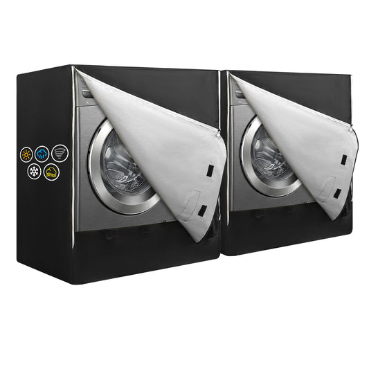 2 Pack Waterproof Washer and Dryer Covers with Durable Zipper 27"W X 33"D X 39"H Large Heavy Duty Washing Machine Cover for Top Load & Outside Use, Black