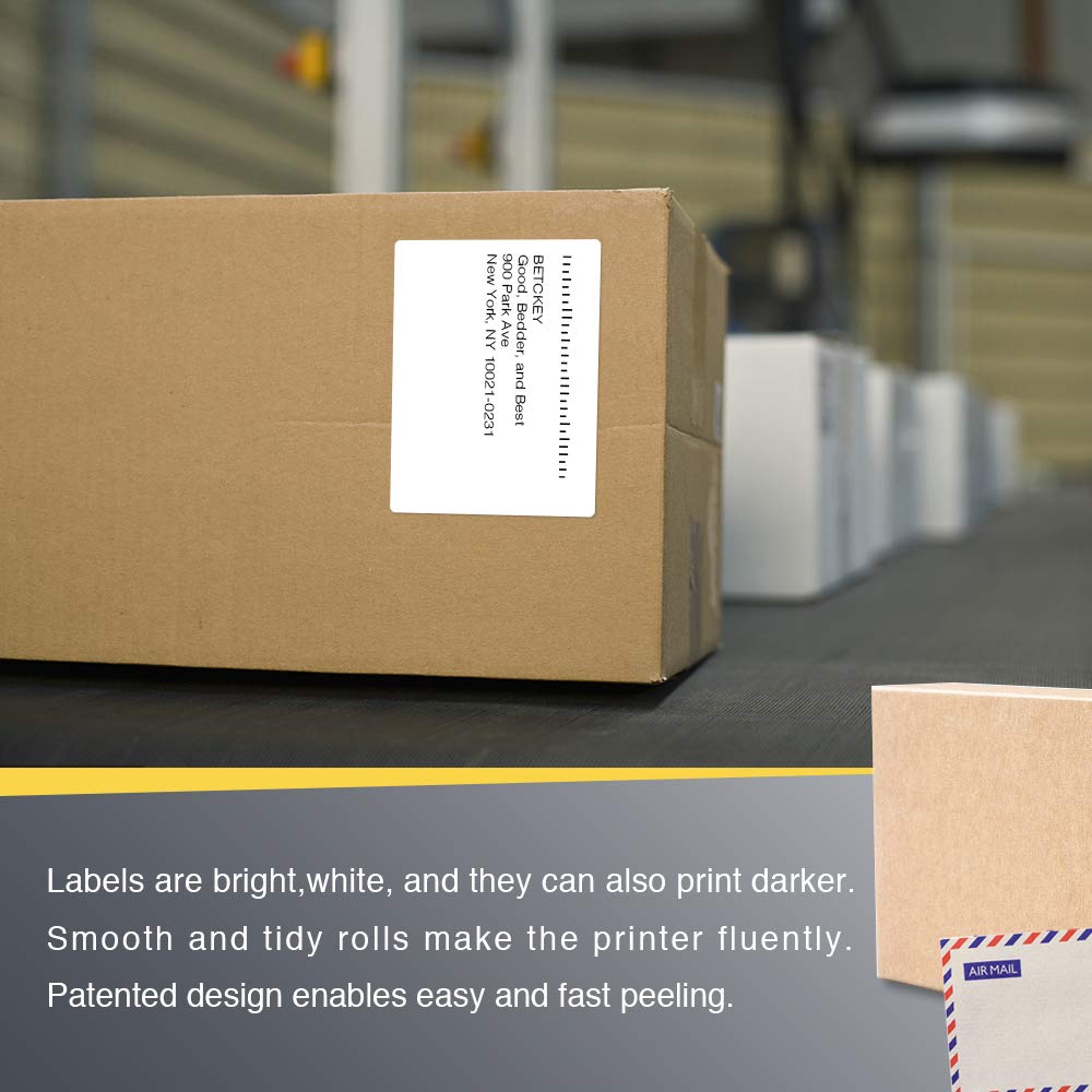 BETCKEY - 4" x 3" (102 mm x 76 mm) Shipping & Multipurpose Labels Compatible with Zebra & Rollo Label Printer,Premium Adhesive & Perforated [10 Rolls, 5000 Labels]