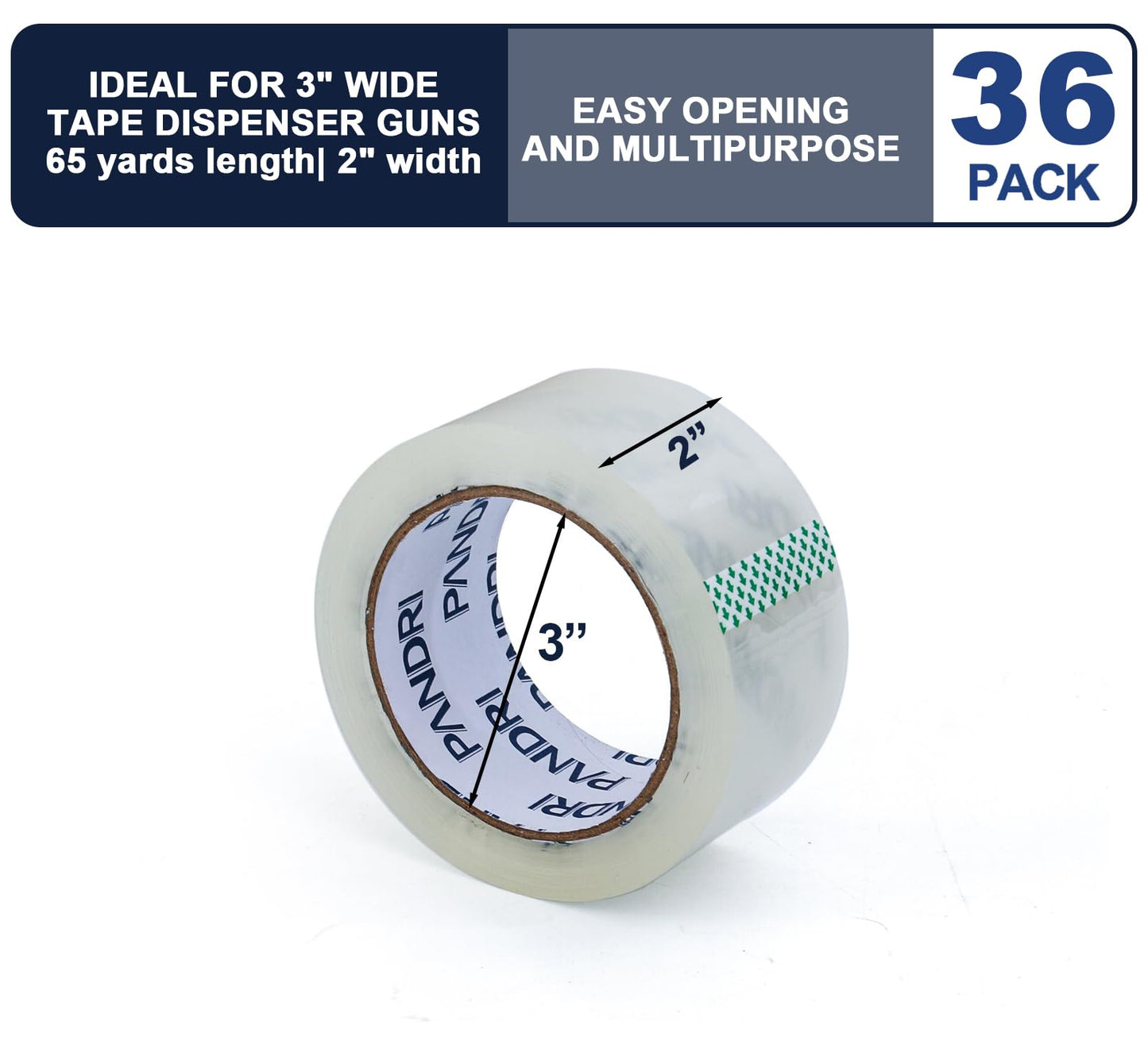 PANDRI Packing Tape, 36 Rolls Heavy Duty Clear Packaging Tape for Shipping Packaging Moving Sealing, 2 inches Wide, 65 Yards Per Roll, Total 2340 Yards