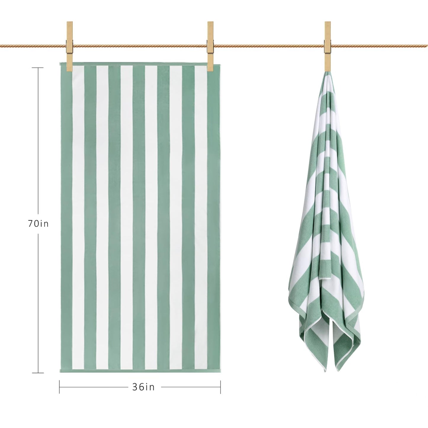 LULUHOME Large Oversized Beach Towel - Big Cotton 36 x 70 Inch Striped Pool Towel, Large Cabana Soft Swimming Towel for Adult Men Women,Teal