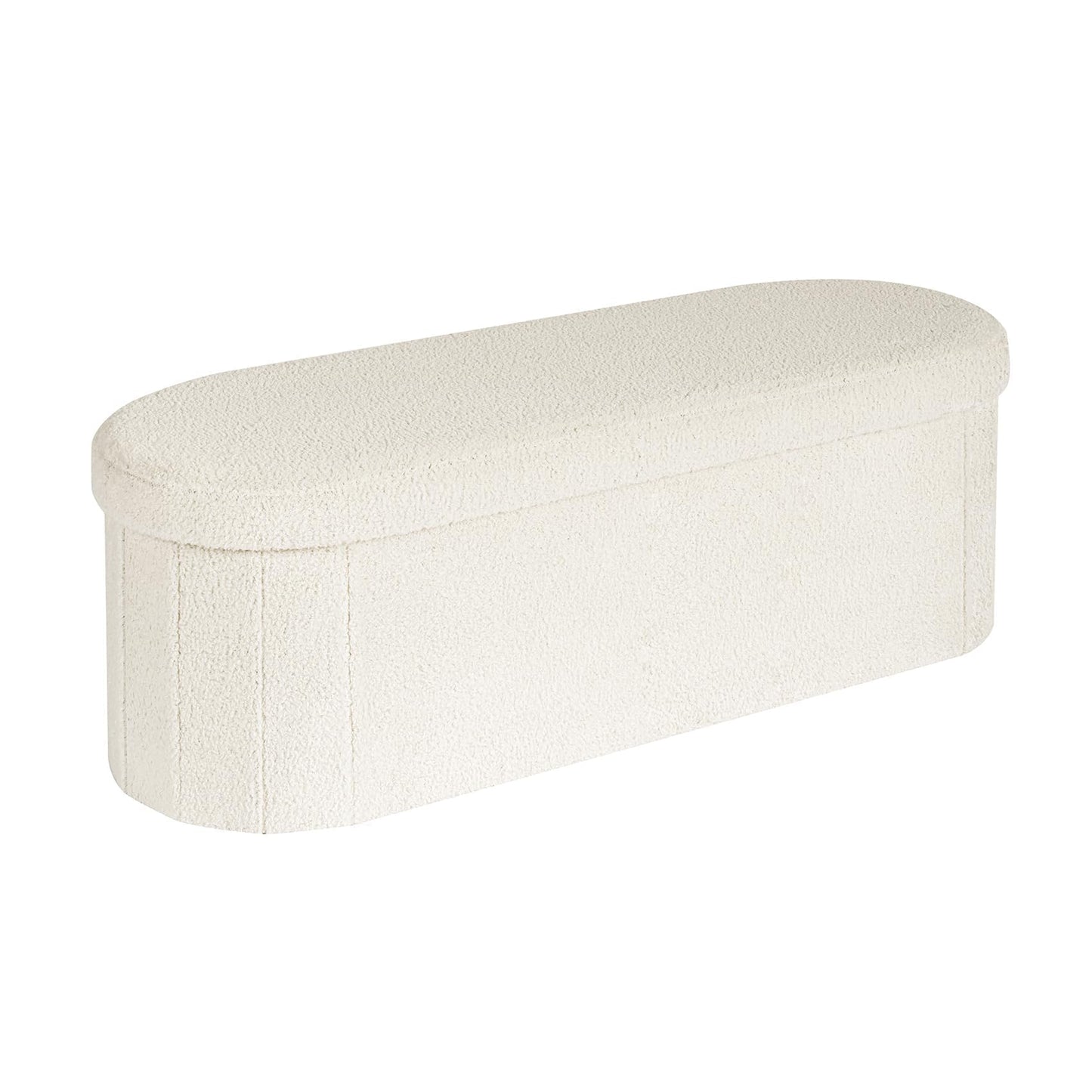 PINPLUS Storage Ottoman Bench Tufted Oval Ottomans Bench Foot Rest, Chest Box Velvet Bench with Storage, 43"x15"x15" (White)