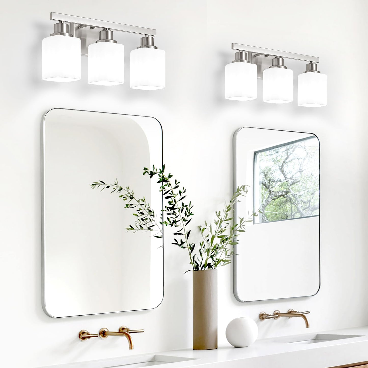 DIKAIDA 3-Light Bathroom Vanity Light,Brushed Nickel Vanity Lights with Square Frosted Glass,Modern Bathroom Wall Lights Fixtures Over Mirror,Wall Sconces Lighting for Bedroom Living Room,E26