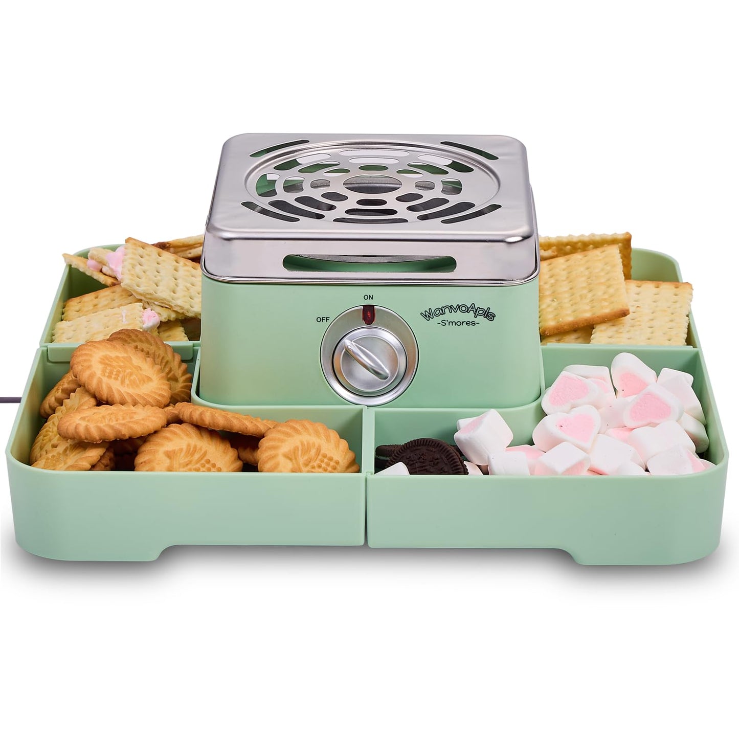 Electric Smores Maker - Indoor Smores Kit with 4 Detachable Trays, 4 Stainless Steel Forks - Flameless Smores Maker Tabletop Indoor Kit (Green)