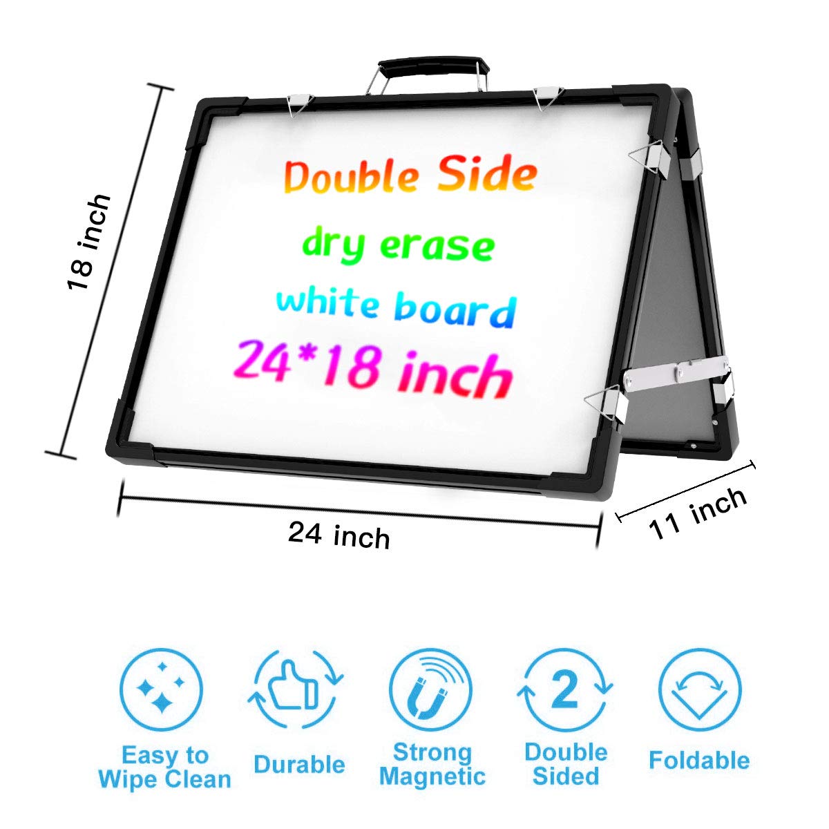Whiteboard Dry Erase Boards, Portable White Board Double Sided Magnetic Board Stand,Foldable Hanging Wall Desktop Boards Easel for Kids Students Teacher for School Home Kitchen Office 24x18 Inch