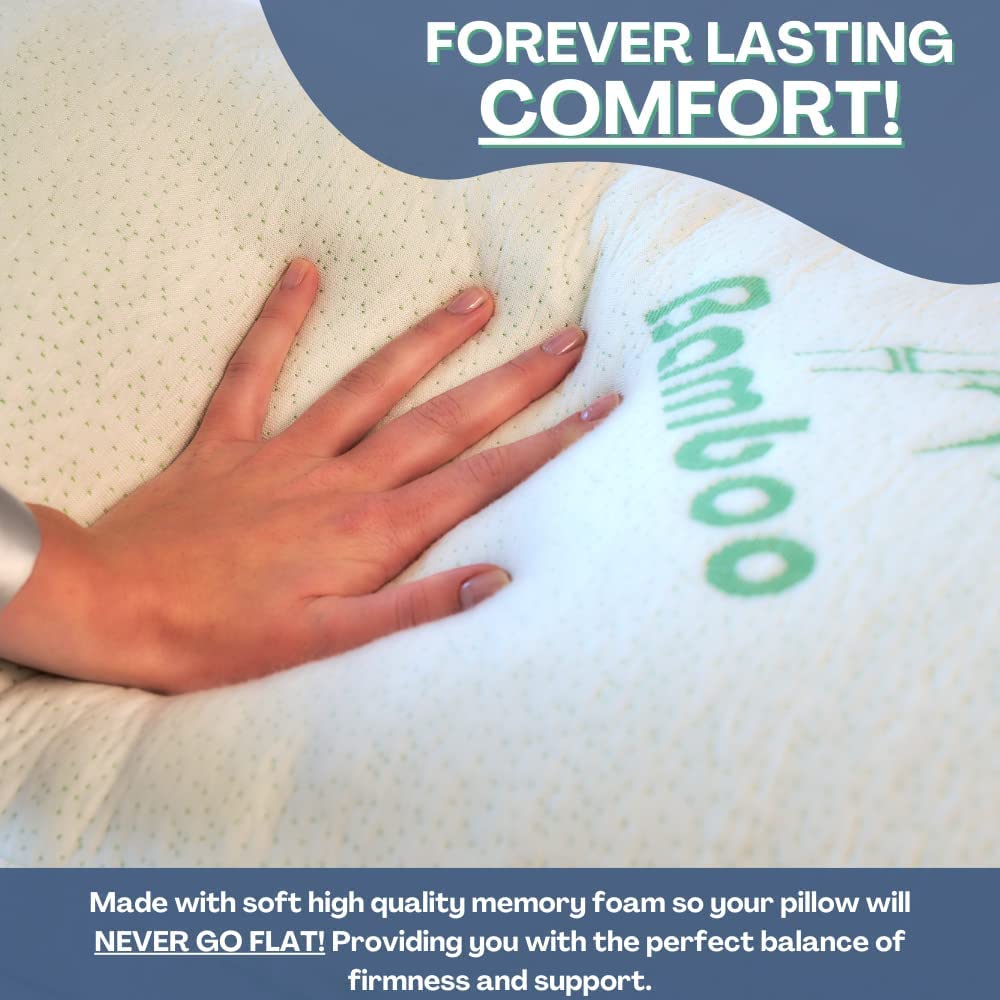 Memory Foam Bamboo Pillows King Size Set of 2 [Adjustable] for Sleeping - Cool & Breathable Cover with Zipper Rayon Derived from Bamboo Pilllowcase - Relieves Neck Pain - Back/Stomach/Side Sleeper