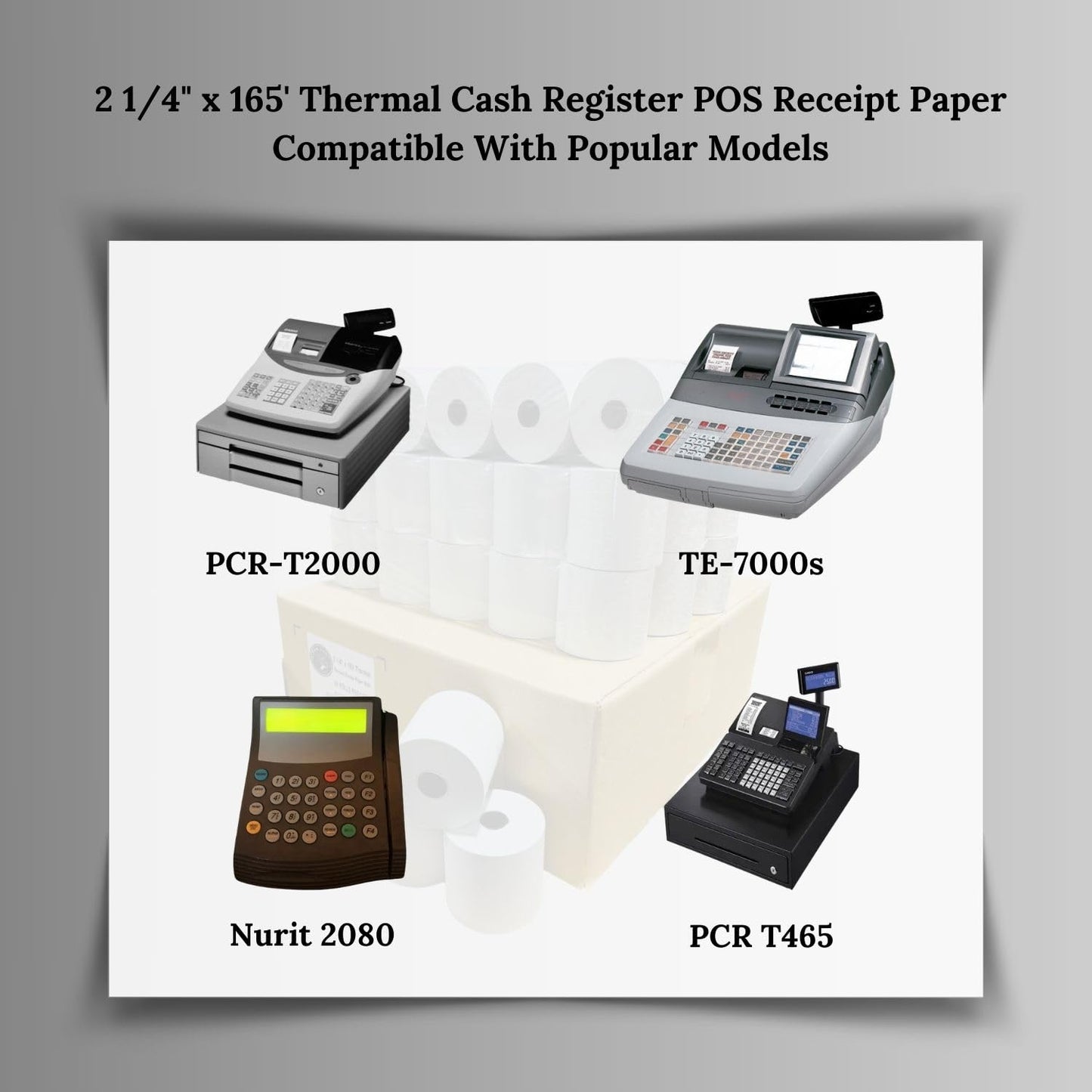 BAM POS 2 1/4" x 165' Thermal Cash Register POS Receipt Paper - Low Dust Thermal - Bright White Paper - Compatible with CE T100, PCR T465 and Many More - 50 Rolls Per Case