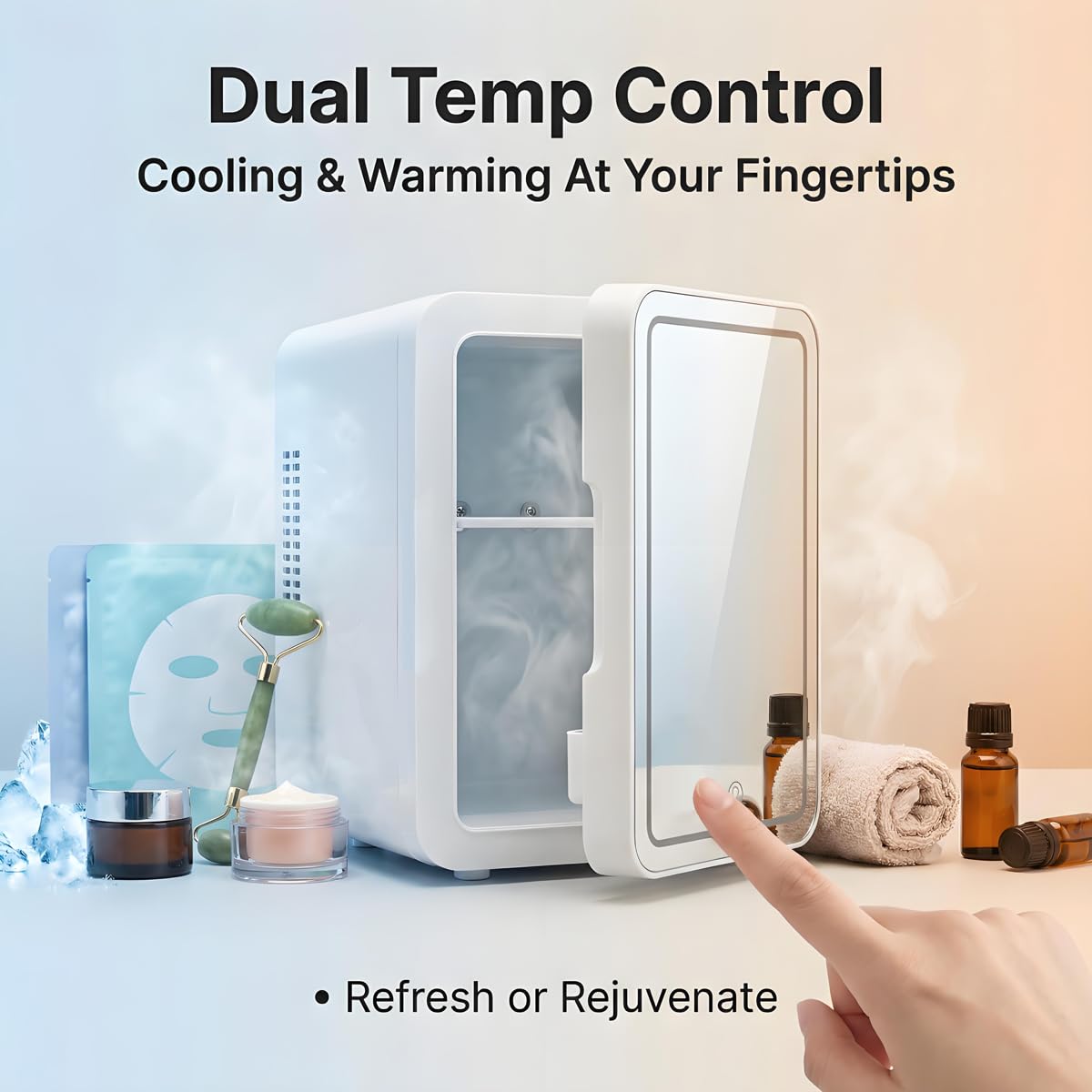 Lispin Mini Fridge for Bedroom, 4L Skincare Fridge with Dimmable LED Light Mirror for Dorm & Office, Portable Cooler & Warmer Small Compact Refrigerator for Skincare, Makeup and Cosmetics