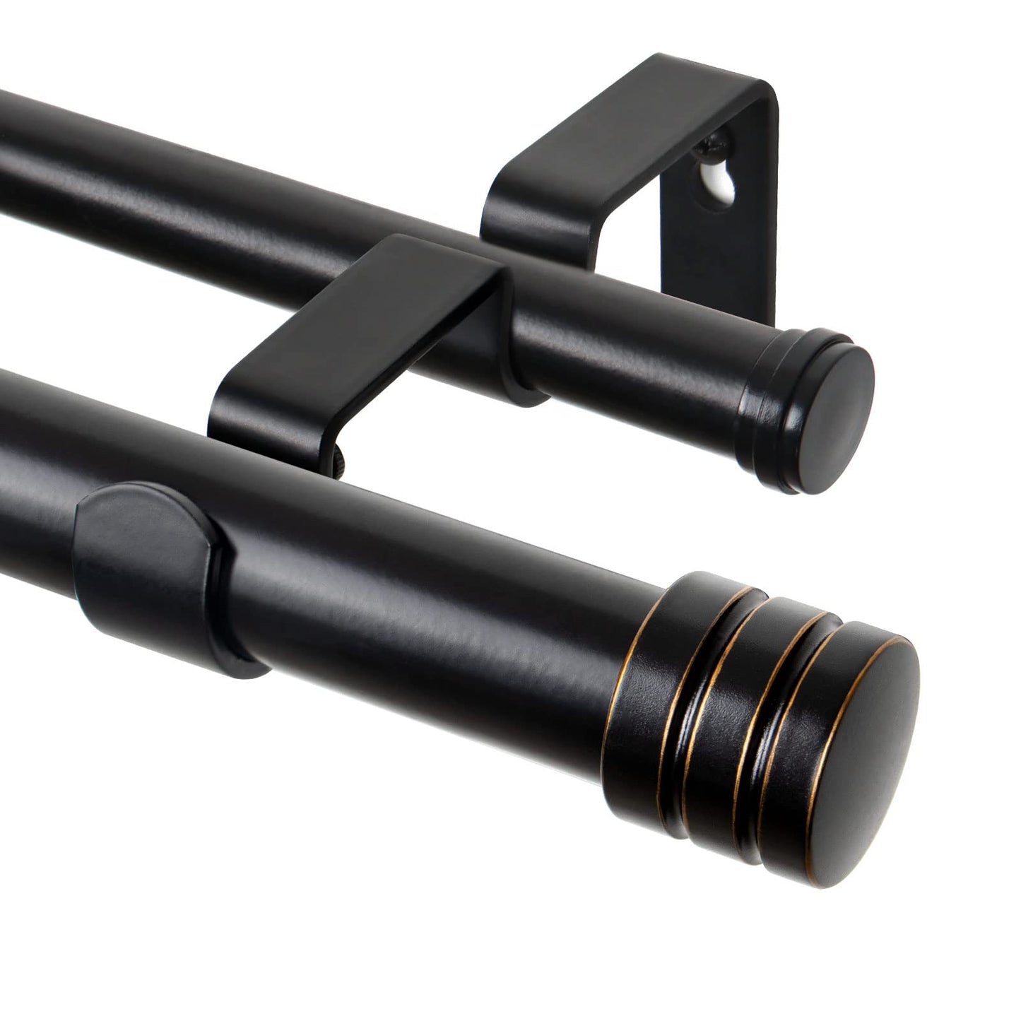 TONIAL1 Inch Double Curtain Rods for Windows 66 to 120 Inches, Heavy Duty Decorative Drapery Rod 32 to 144 Inches with Classic Cap Finial, Black