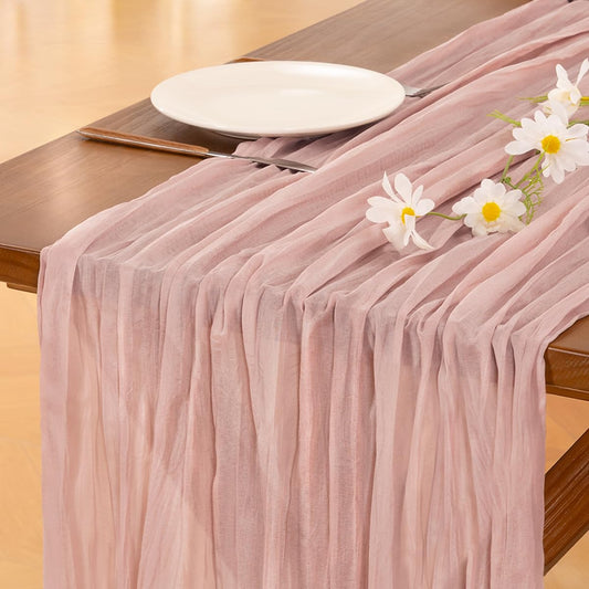 Socomi 15pcs Pink Cheesecloth Table Runner Summer Boho Rustic Gauze Dusty Pink Farmhouse 120 inch 10FT Cheese Cloth Sheer Runner for Wedding Party Baby Shower Birthday Home Decor Holiday