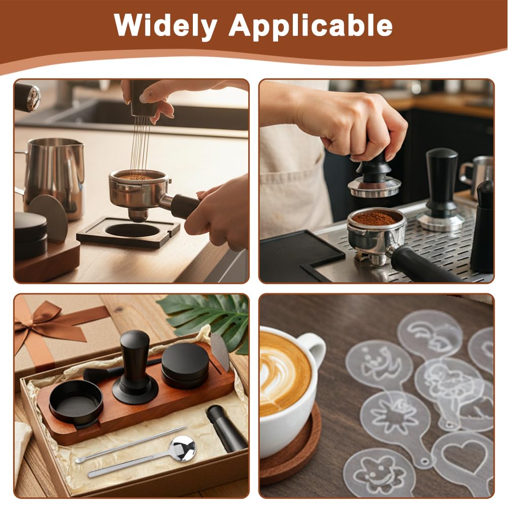 25 Pcs Professional Espresso Coffee Barista Accessories Set, 51mm Spring Loaded Tamper, WDT Tool, Coffee Distributor, Magnetic Dosing Funnel, Puck Screen, Wooden Tamper Station