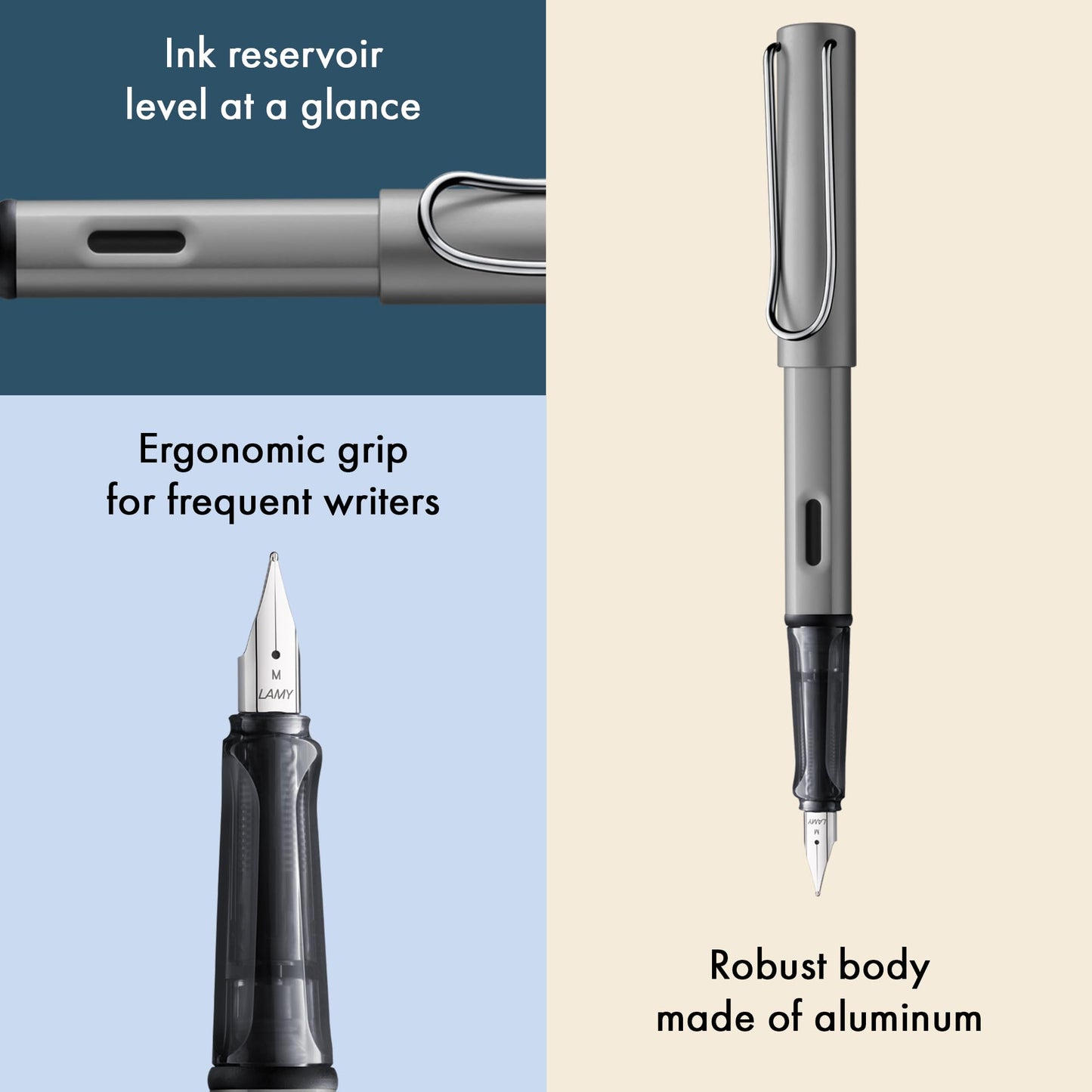 LAMY AL-star graphite - Fountain Pen with ergonomic grip & polished steel nib in size M - lightweight aluminum body - including LAMY T 10 blue cartridge - Right-Handed