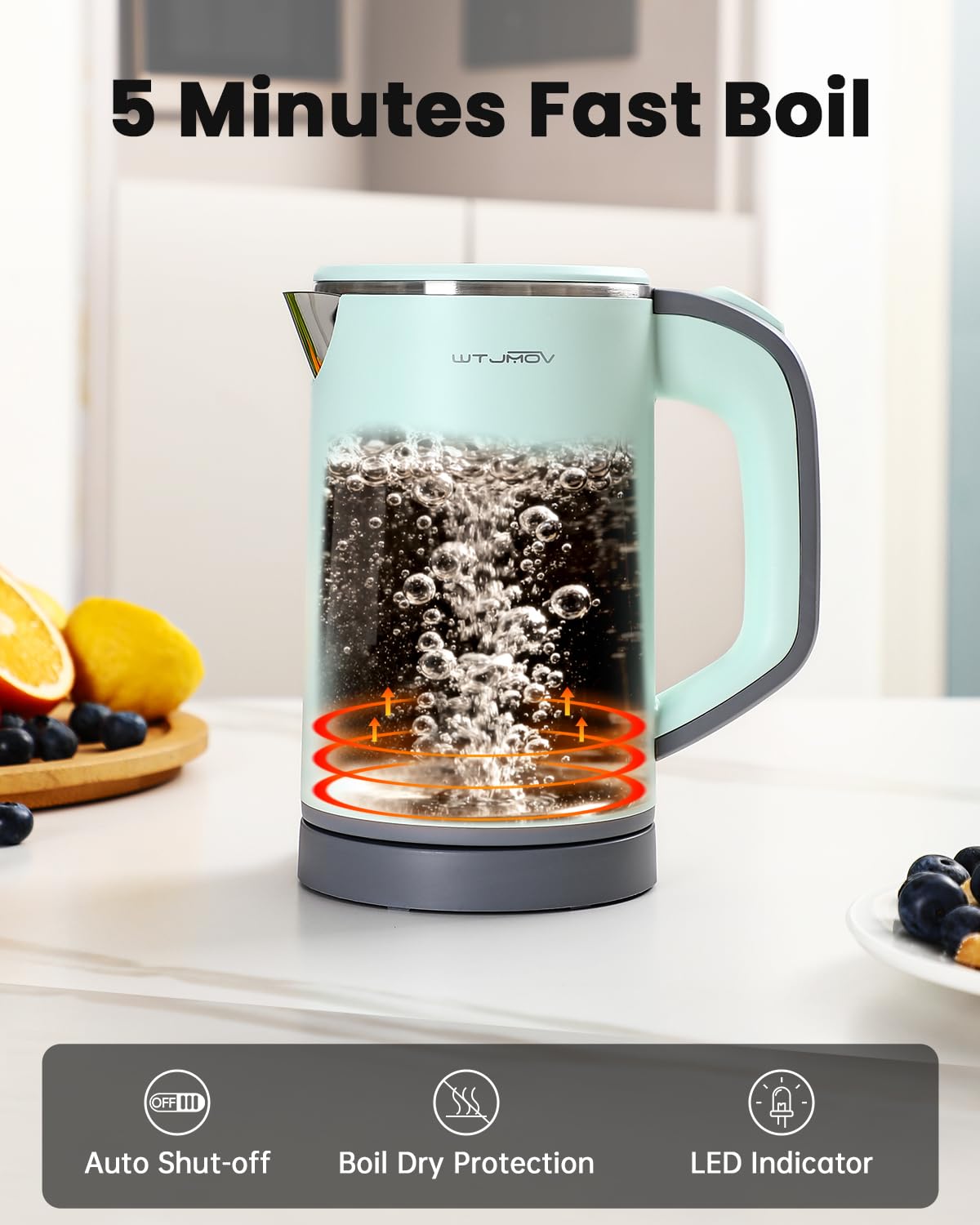 WTJMOV Small Electric Kettle Stainless Steel, 0.8L Portable Tea Kettle Auto Shut-off, Low Power Hot Water Kettle for Camping, Travel, Office and More
