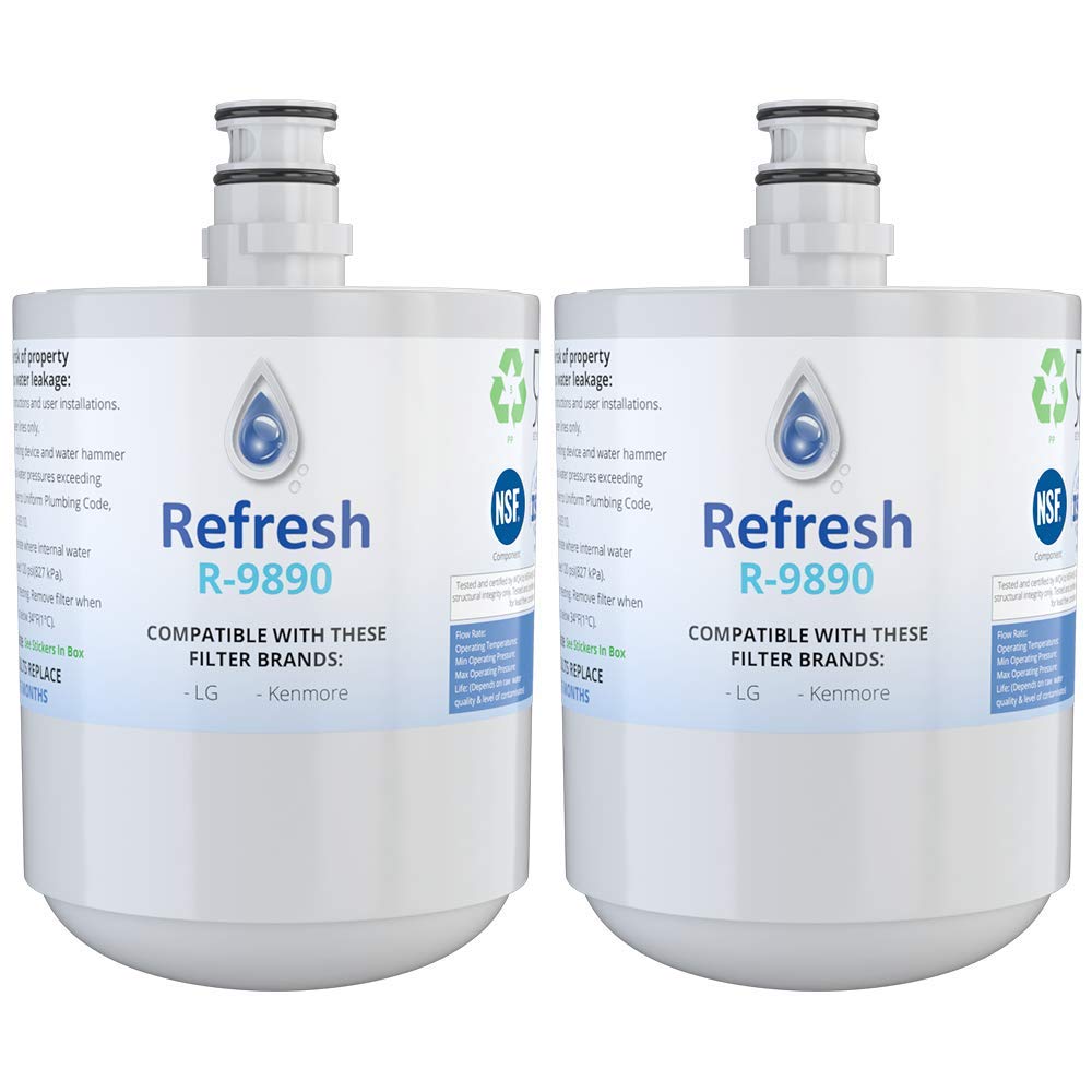 Refresh R-9890 Replacement Refrigerator Water Filter Compatible with LG LT500P, 5231JA2002A, 5231JA2002A-S, ADQ72910901, ADQ72910902, ADQ72910907 and Kenmore 46-9890 (2 Pack, Standard)