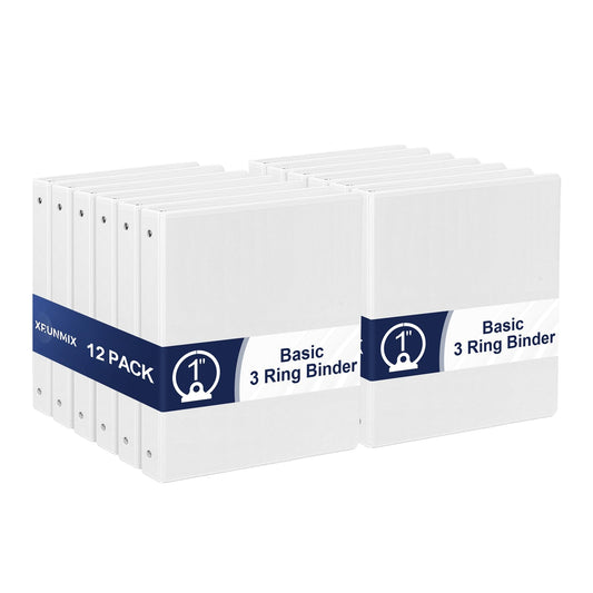 1-Inch 3-Ring-Binder with Pockets - Bundle 12 Packs, 1'' Round Binders Holds 200 Sheets US Letter Size 8.5'' x 11'' - White Binders for Home, Office, and Back to School (1'' - 12 Packs)