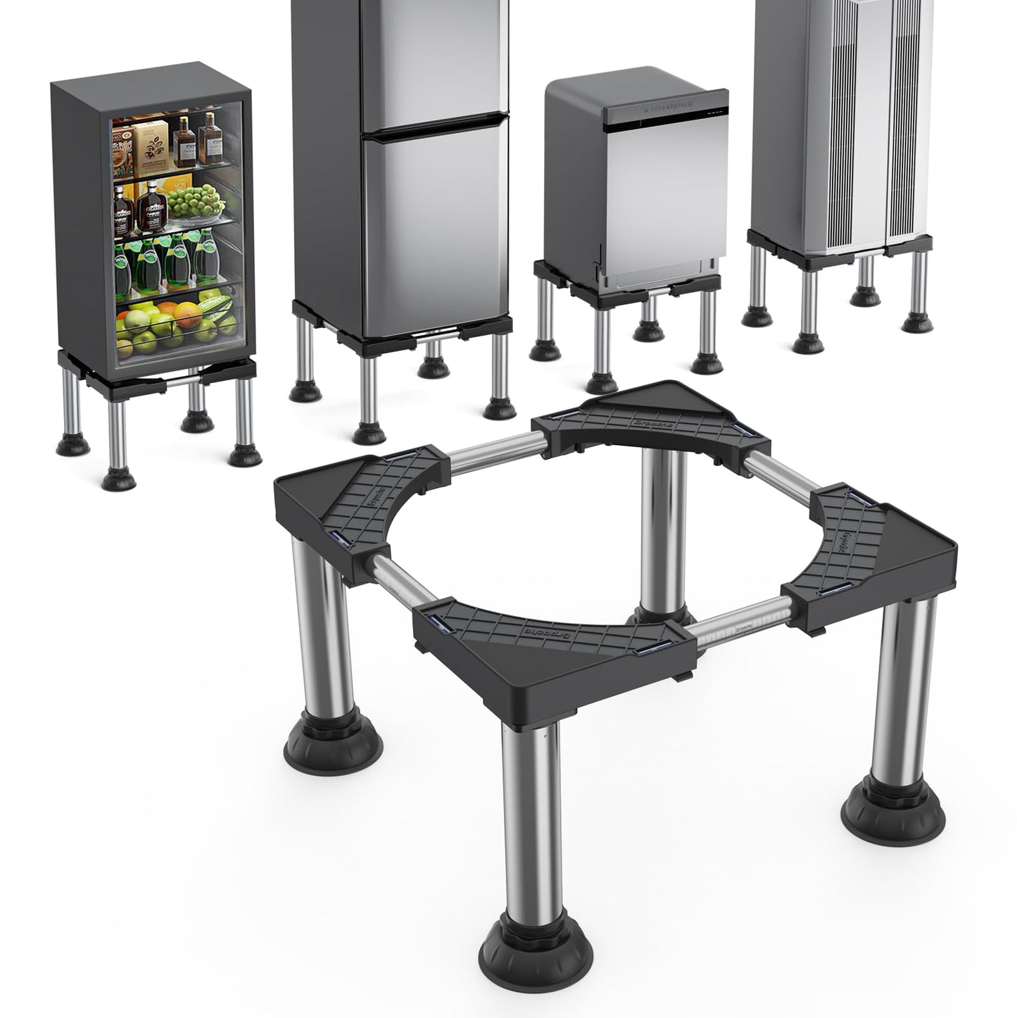 Mini Fridge Stand Height 11.8"-13" Adjustable Refrigerator Washing Machine Stand Base with 4 Strong Feet Heavy Duty Portable Washer Dryer Stand Laundry Pedestal Universal Platform Load 660LB-Black