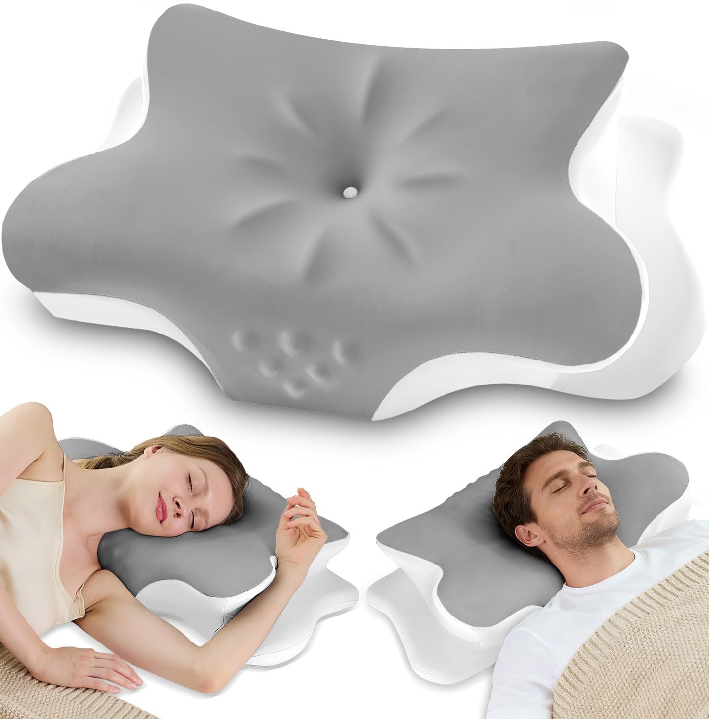 Cervical Neck Pillow for Pain Relief – Ergonomic Memory Foam Pillow for Side Sleeper Contour Orthopedic Bed Cooling Pillow for Neck Support – Ideal Christmas Birthday Gift for Women Men - Grey