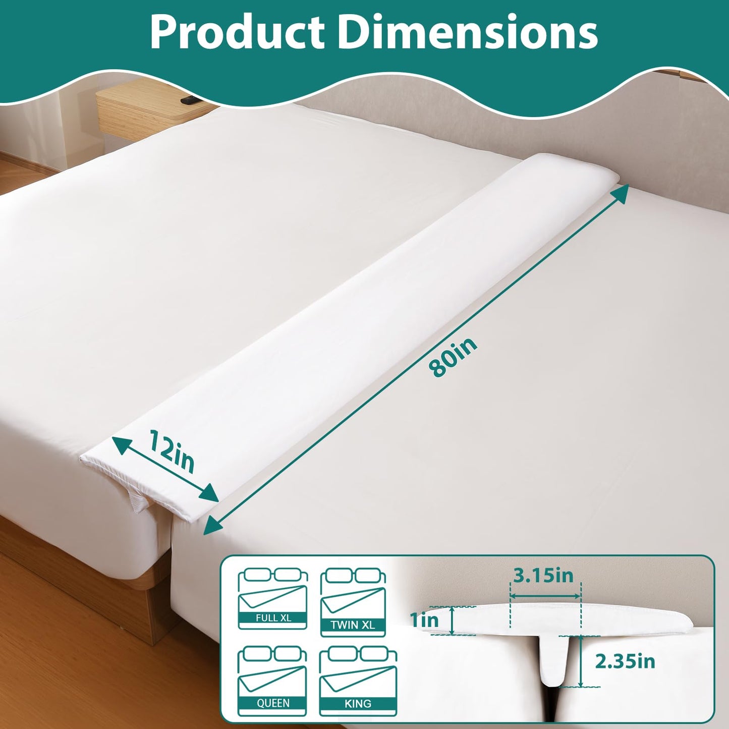 Selectico 12" Extra Wide Split King Gap Filler for Adjustable Bed, Bed Bridge Twin to King Converter with Washable Cover, Close The Gap (0-1.5"),White