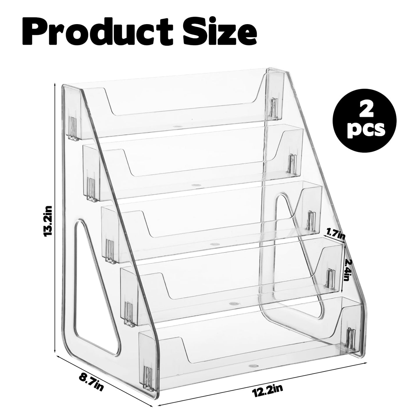 YEXEXINM 2 Pack 5 Tier Brochure Holder 12x13 Inch Acrylic Literature Display Stand Holds 3 Brochures in One Row Clear Pamphlet Holder Display Stand for Flyers Booklets Table Signs Office Store Home