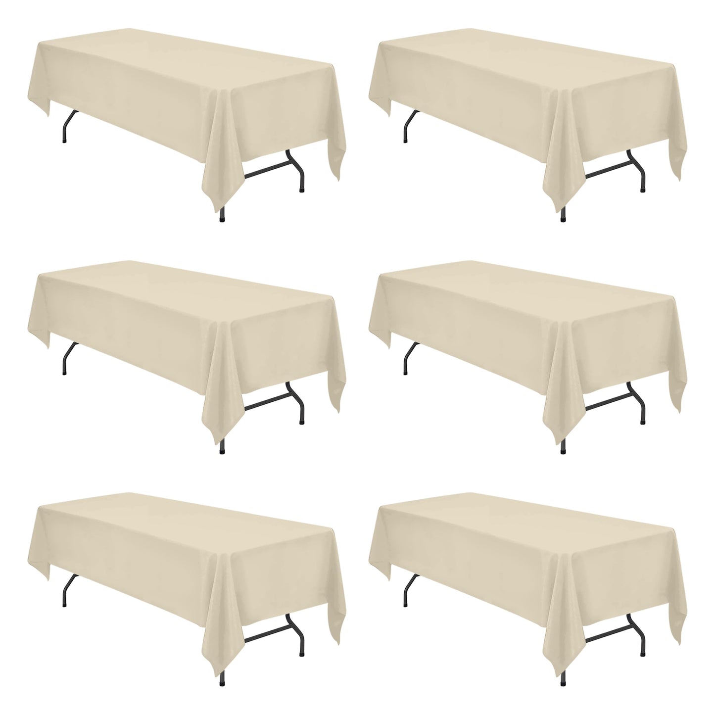 BRILLMAX 6 Pack Beige Tablecloths 60 x 126 Inch for 8ft Rectangle Tables - 150 GSM Polyester Fabric, 15" Standard Drop, Water, Stain & Wrinkle Resistant Cloth Cover for Wedding Banquet Dining Buffet