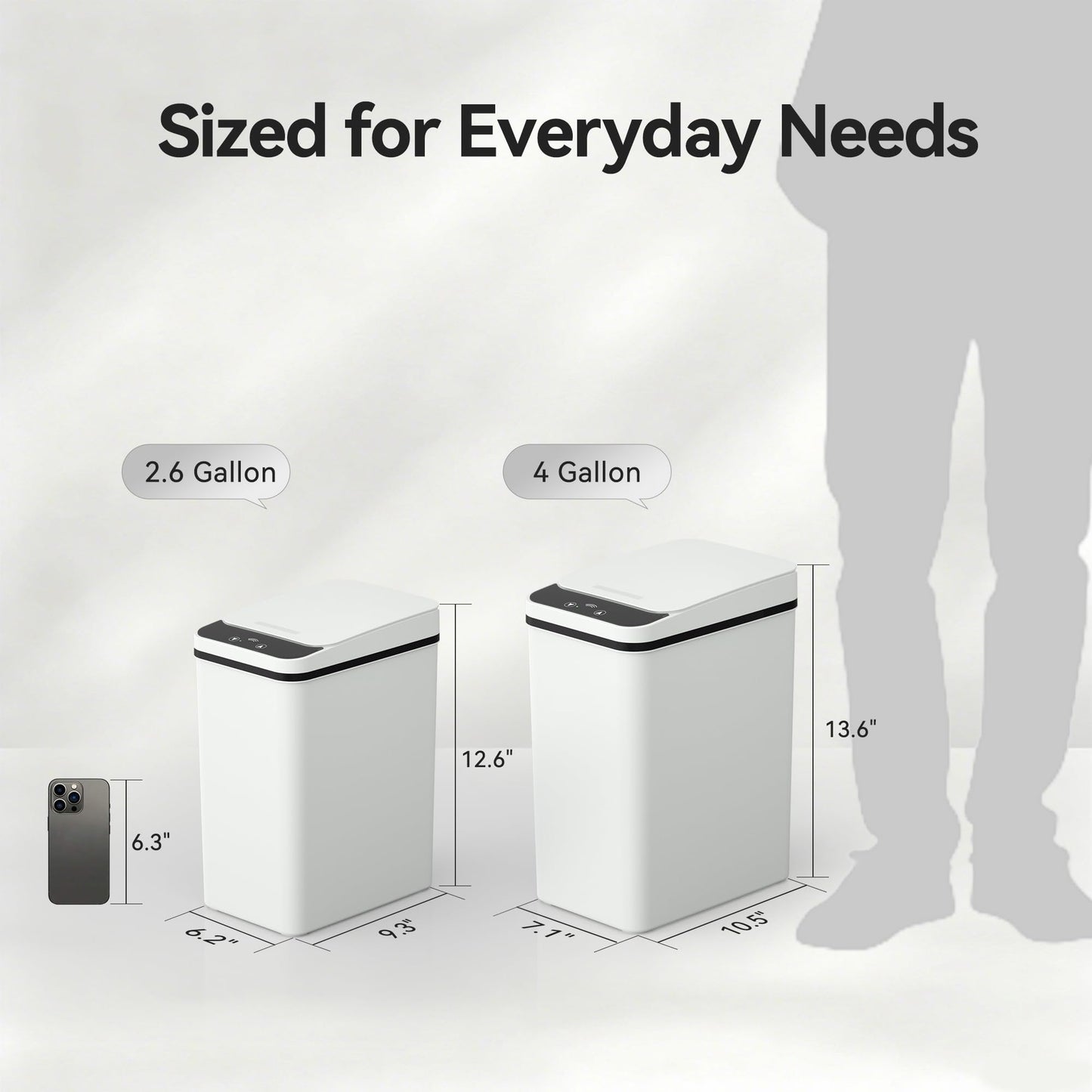 FRESHLIX 2 Pack Automatic Bathroom Trash Can 2.6 Gallon Smart Touchless Motion Sensor Trash Can with Lid Electric Waterproof Narrow Small Garbage Bin