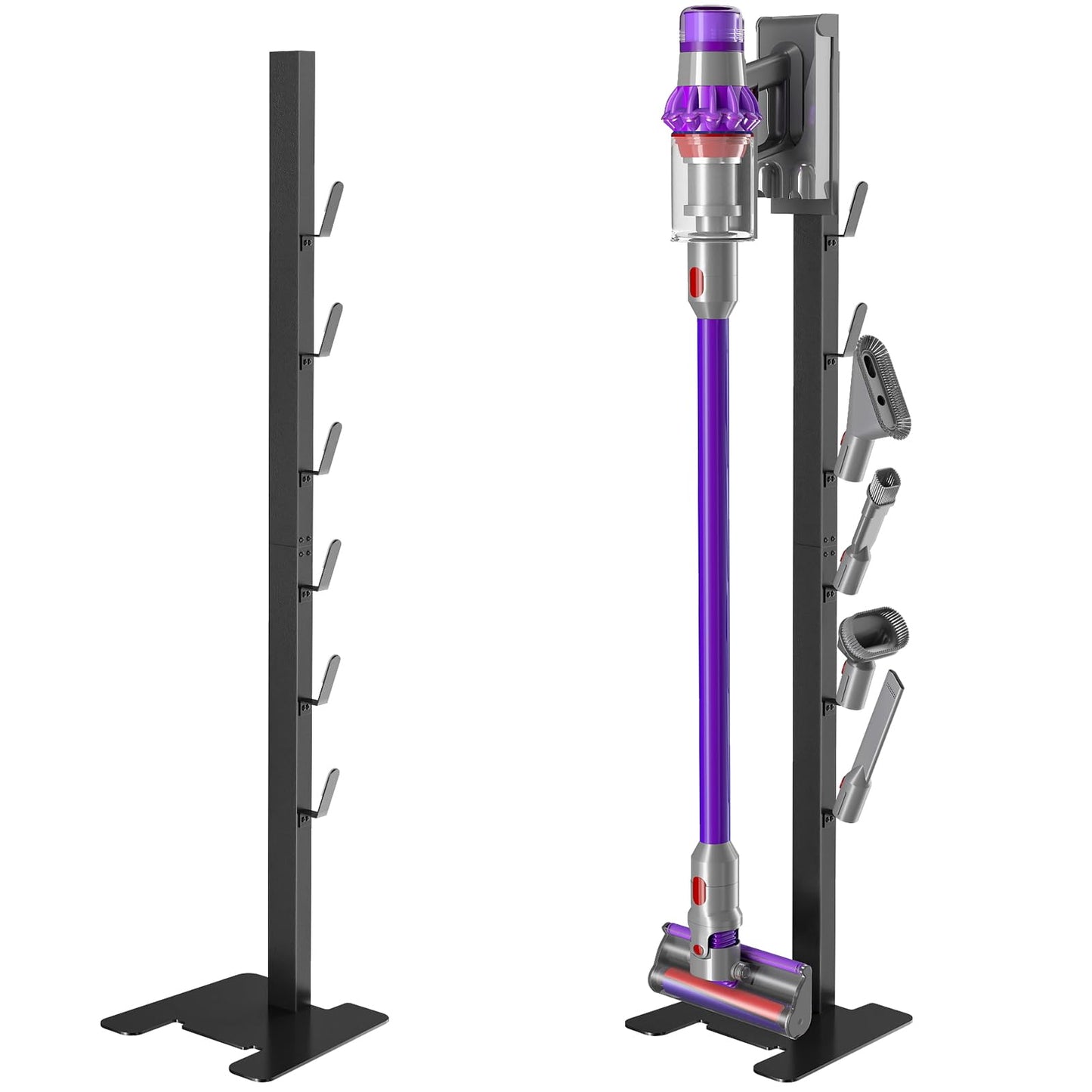 XIGOO Heavy-Duty Dyson Vacuum Stand for Gen5detect V15 V12 V11 V10 V8 V7 V6, Freestanding Vacuum Stand for Dyson Cordless Vacuum, Metal Docking Station with 6 Hooks, No-Drill Organizer, Black