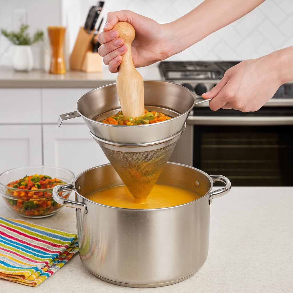 HIC Kitchen Chinois Fine-Mesh Cone Sieve, 18/8 Stainless Steel, For Straining Sauces, Soups, And Purees, 7-Inch Diameter