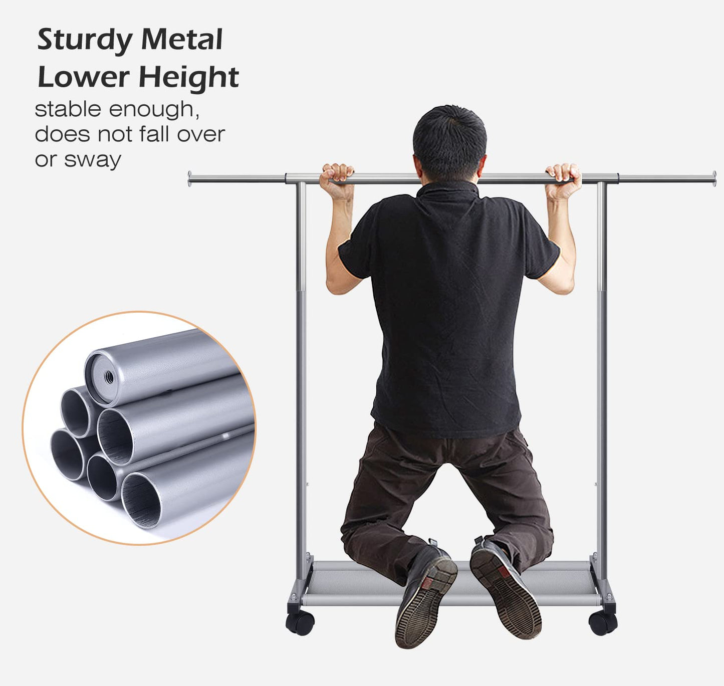 MISSLO Short Clothing Racks for Hanging Clothes with Bottom Shelves and Wheels Heavy Duty Rolling Clothes Rack Kids Clothing Rack for Adult Coat, Closet, Wardrobe