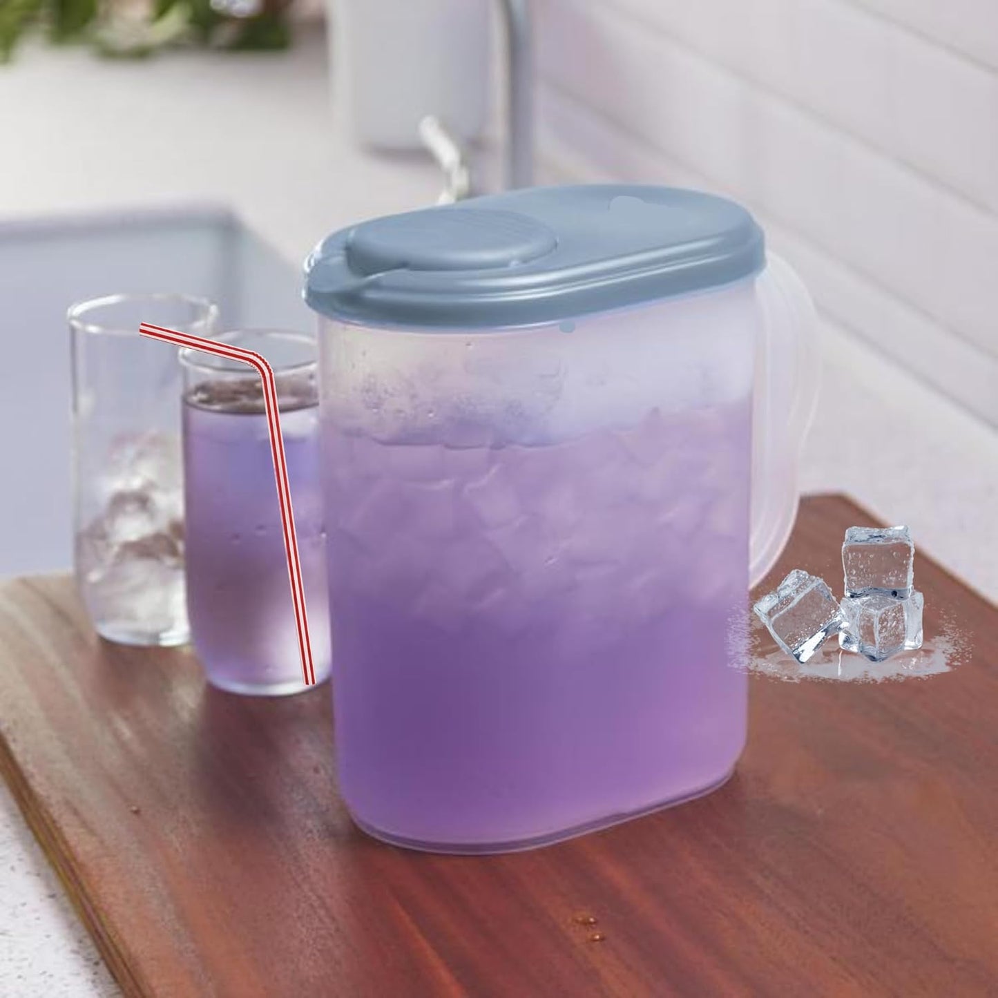 2-Pack Water Pitcher with Lid & Pivot Top Spout 1 Gallon Pitcher - Slim Design Fits Fridge Door - Freezer/Dishwasher Safe, BPA Free & Phthalate Free - Gray