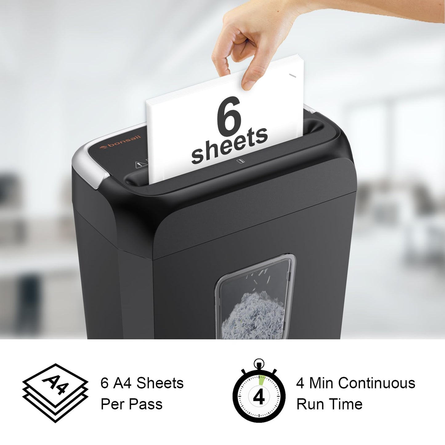 Bonsaii Paper Shredder for Home Use, 3.4 Gal Wastebasket, 6 Sheet Crosscut Paper Credit Cards, Staples, and Clips Shredder for Home Office Use, Portable Handle Design (C237-B New Version)