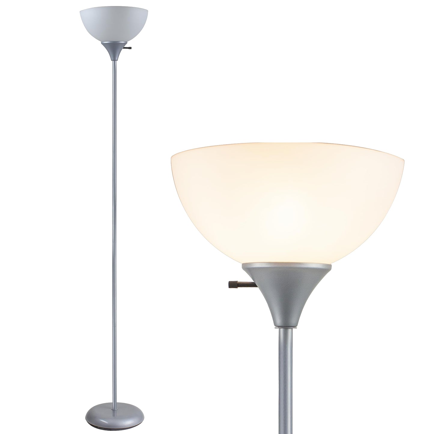 Newhouse Lighting NHFL-HE-SI Henry 71-inch Plastic and Metal Modern LED Floor Lamp Stand with Rotary Switch for Bedrooms, Living Room | Durable Floor Lamp for Home, Office, Reading (Silver)