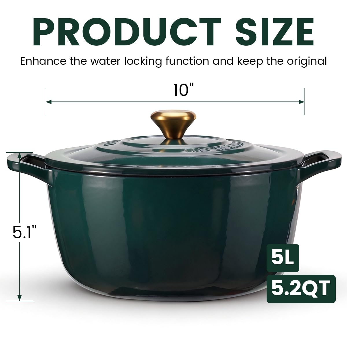 Enameled Cast Iron Dutch Oven - JINCHUFURI 5 Quart Cast Iron Dutch Oven Enameled Oven with Lid for Sourdough Bread Baking, Pre-Seasoned Pot Oven Safe