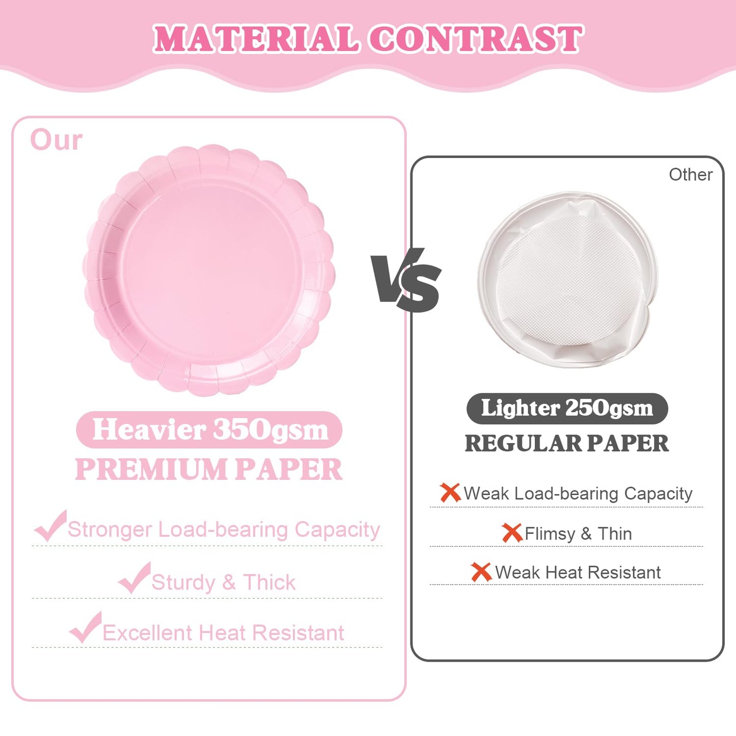 Vyntra 350 Pcs Pink Paper Plates and Napkins Set for 50, 9" Dinner Plates & 7" Dessert Plates, Tableware for Birthday Party, Mother's Day