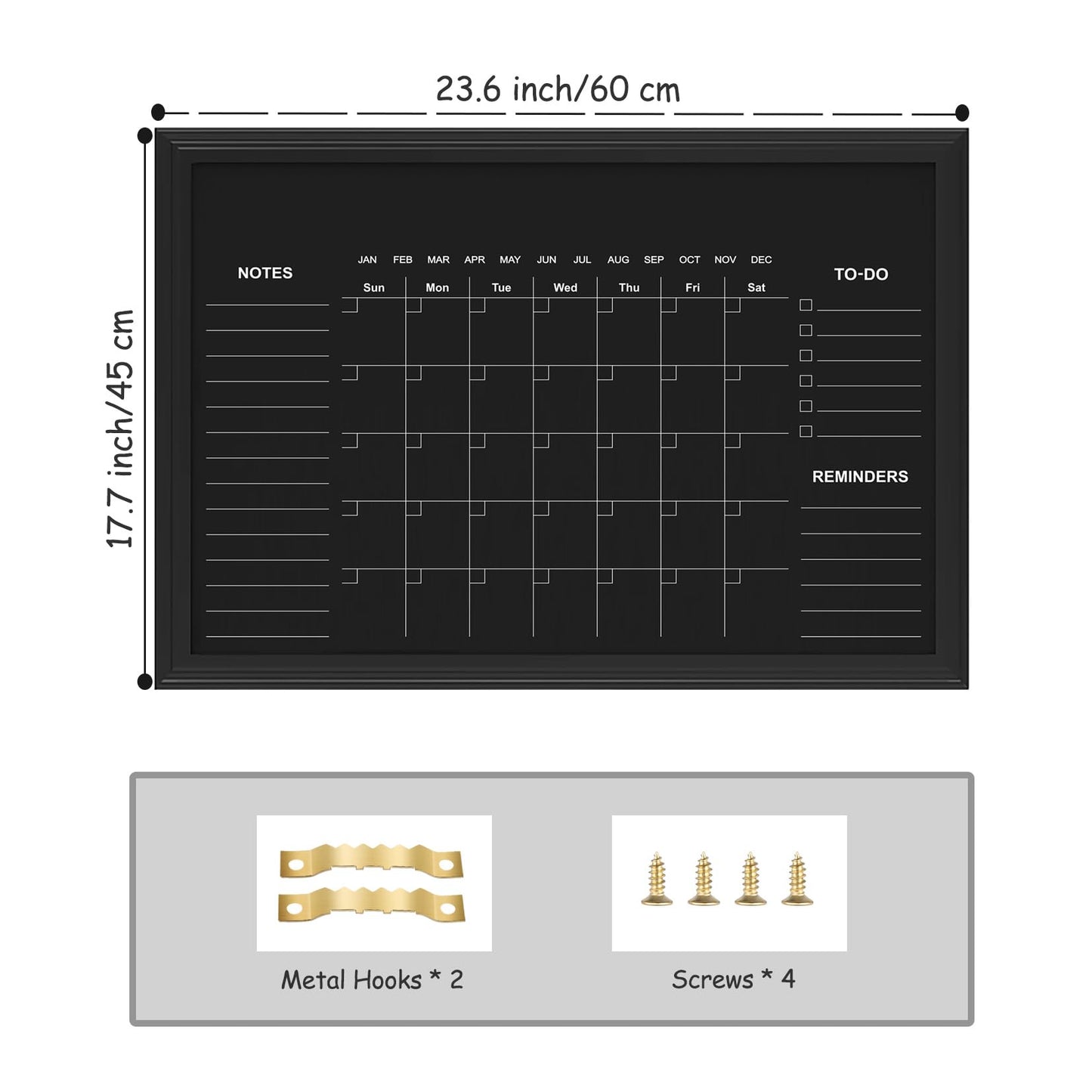 Magnetic Chalkboard Calendar, 17.7" × 23.6" Monthly and Weekly Calendar Chalk Board for Wall, Family Planner,Black(Family-HB-4560)
