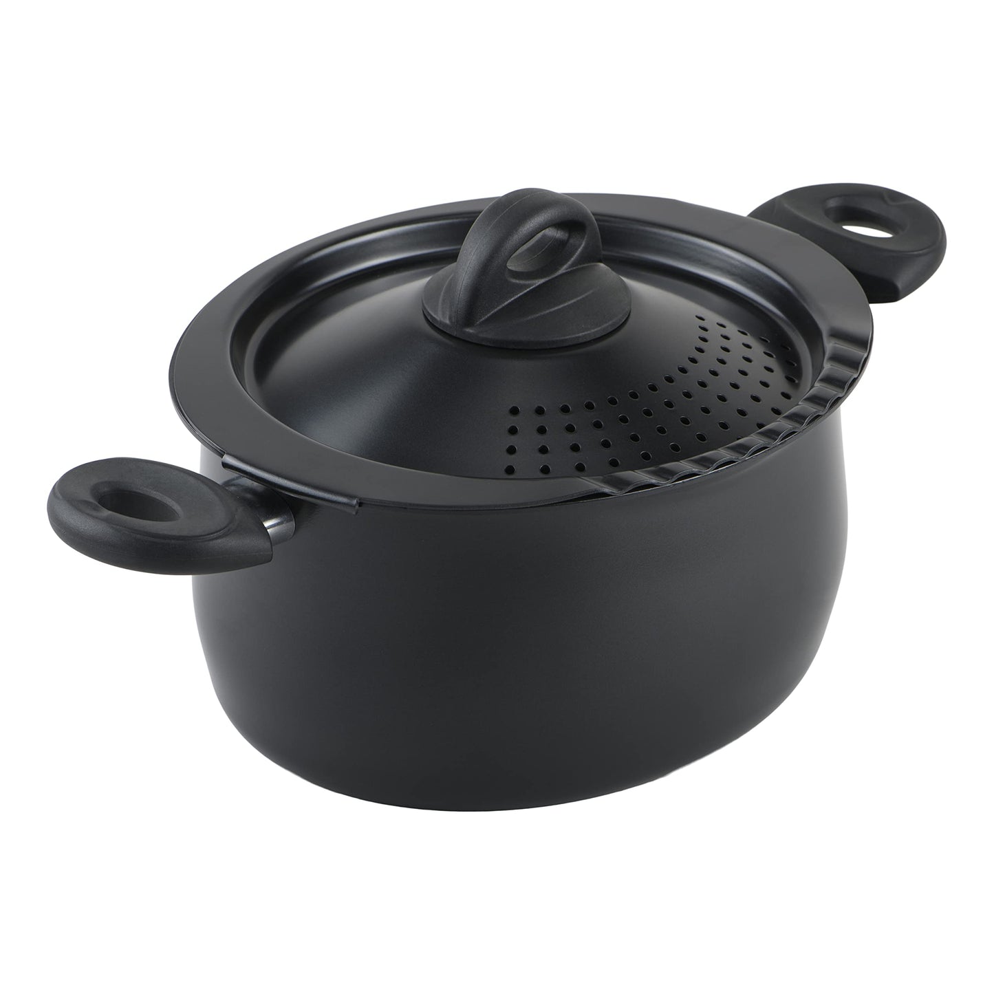 Bialetti 5.5-Quart Nonstick Aluminum Pasta Pot with Strainer Lid and Handles, PFOA-Free Nonstick Oval Cooking Pot and Lid, Black
