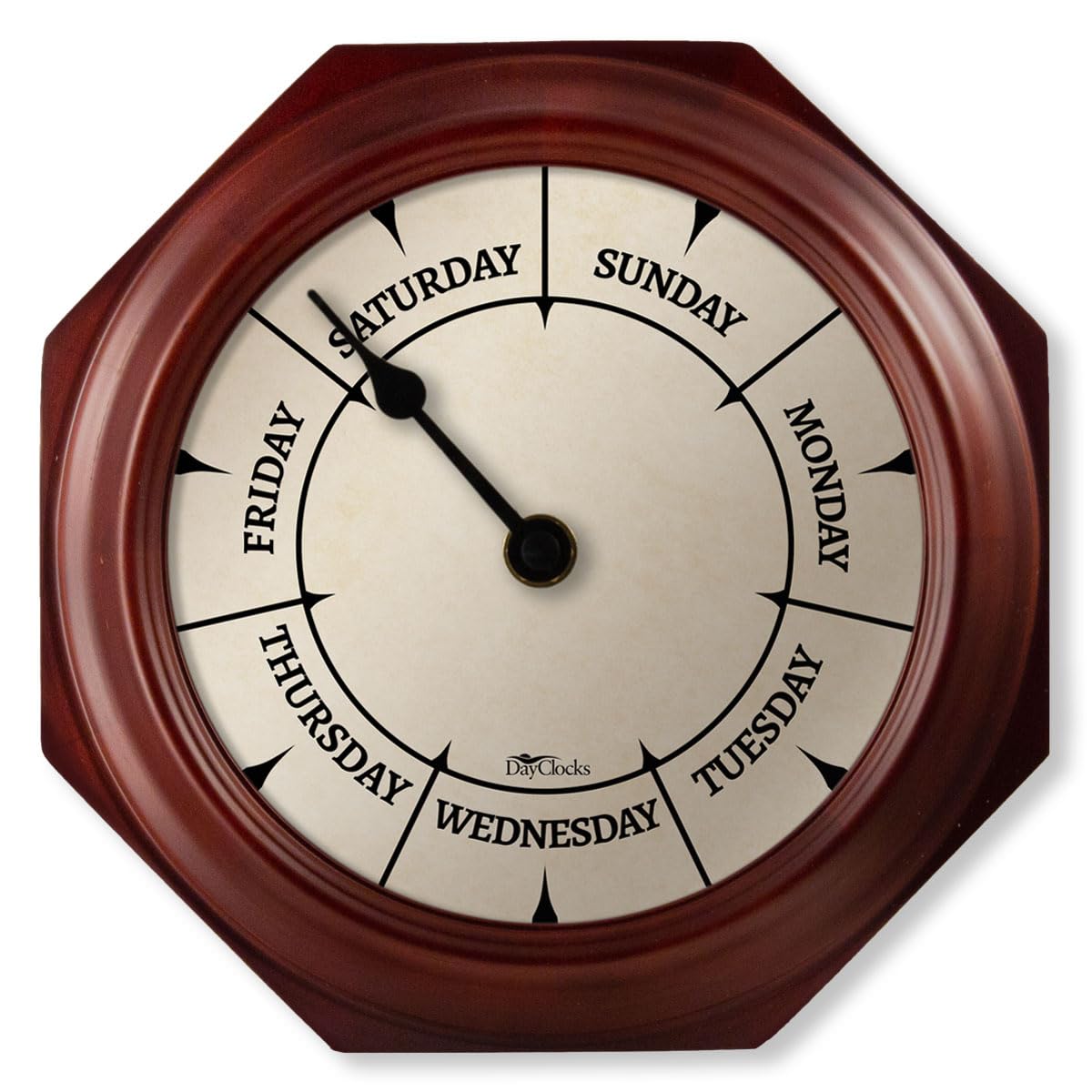 DayClocks Classic Day of The Week Wall Clock - 10" Solid Mahogany Wood Frame, Ideal Retirement Gift for Men and Women, Day Clock for Seniors and Retirees