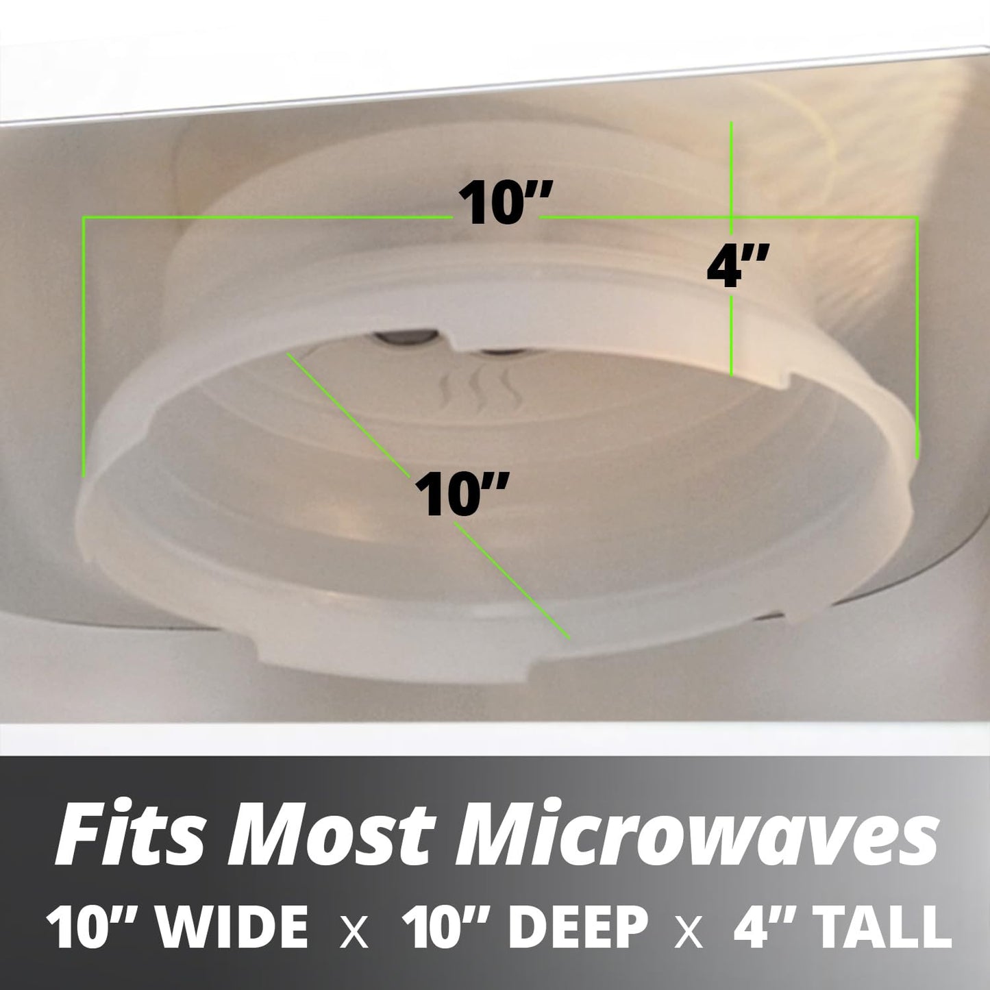 HOVER COVER Magnetic Splatter Cover, 10-Inch Clear BPA-Free Food Lid, Vented Plate Guard with Steam Vents, Anti-Splash Microwave Lid, Dishwasher Safe, Space-Saving Magnetic Storage - Black