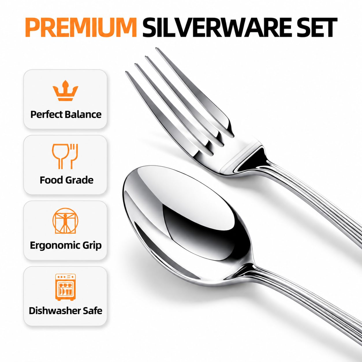 NICE KITCHEN Silverware Set for 8,40 Piece Heavy Duty Stainless Steel Flatware Set - Mirror Polished Cutlery Set,Dishwasher Safe Utensil Set with Knives Forks Spoons,Luster Series