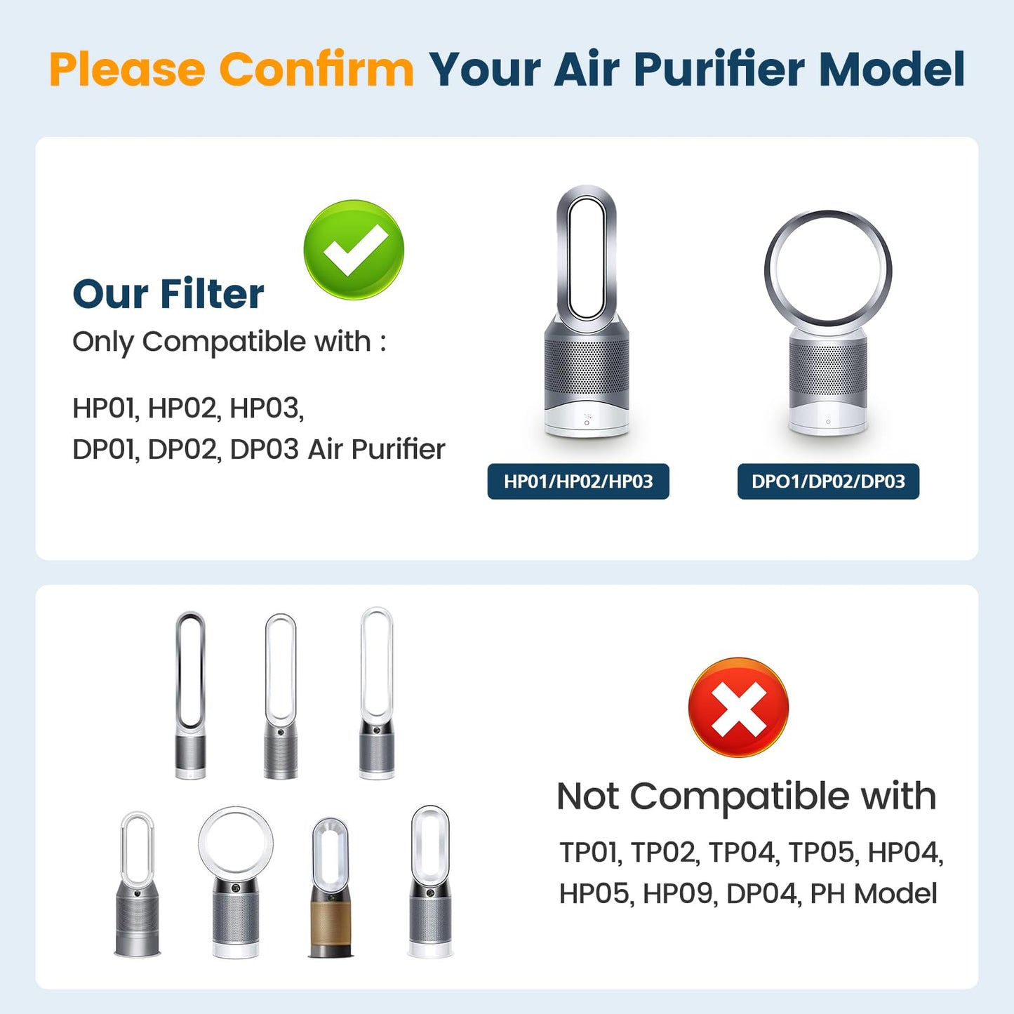 2 Pack Air Purifier Filter Replacements for Dyson HP01, HP02, DP01 Desk Purifiers. Compare to Part # 968125-03 - Compatible with Dyson Pure Hot Cool Link Air Purifier Filter Replacement.