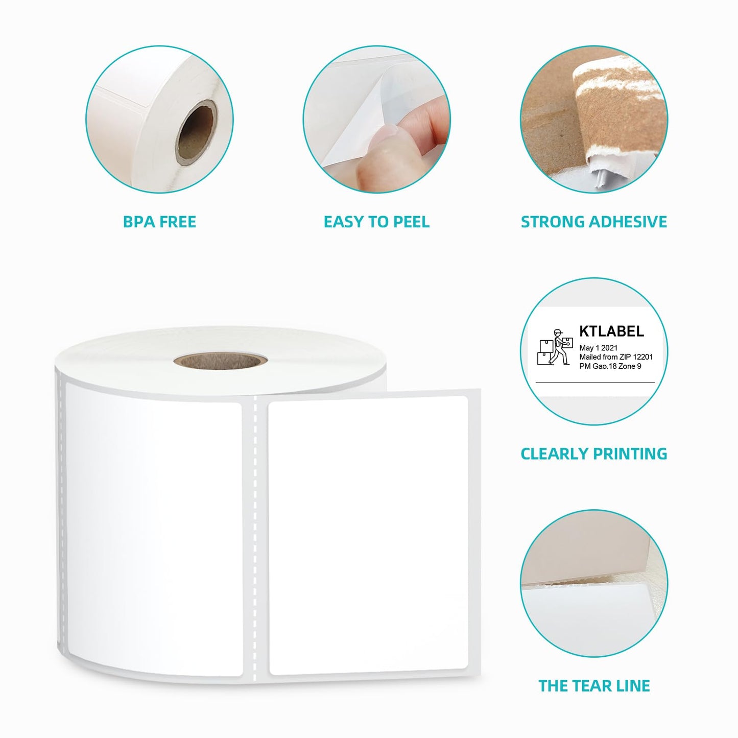 Kingtac 3-Proof 1" Core(8400 Labels/12 Rolls) 3" x 2" Direct Thermal Label (76mm x 51mm) Multipurpose Shipping Address Mailing Barcodes Labels Compatible for Zebra 2844 & Rollo Desktop Label Printer