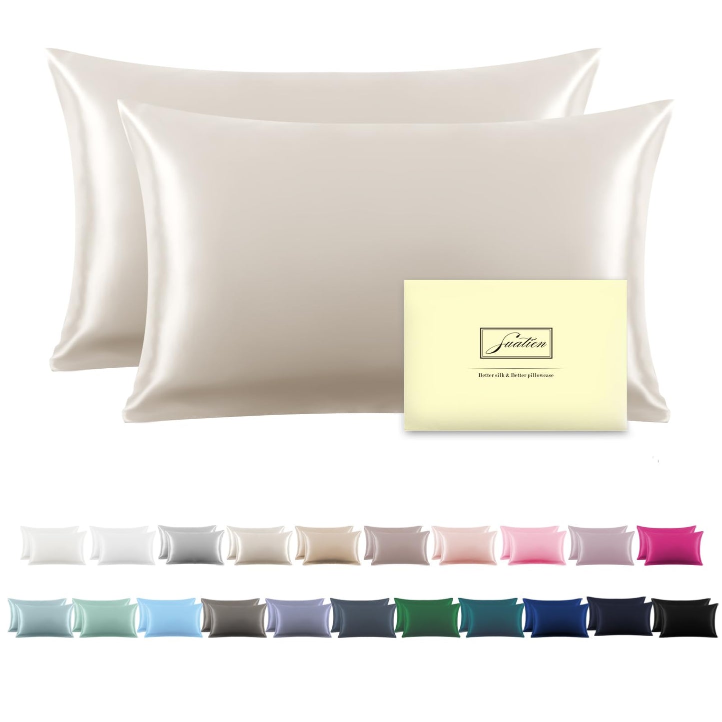 Silk Pillow Cases 2 Pack Soft Breathable and Sliky King Size Pillow Cases Set of 2,Natural Mulberry Silk Pillowcase Set of 2 for Hair and Skin with Hidden Zipper (Beige,20"X 36",2pcs)