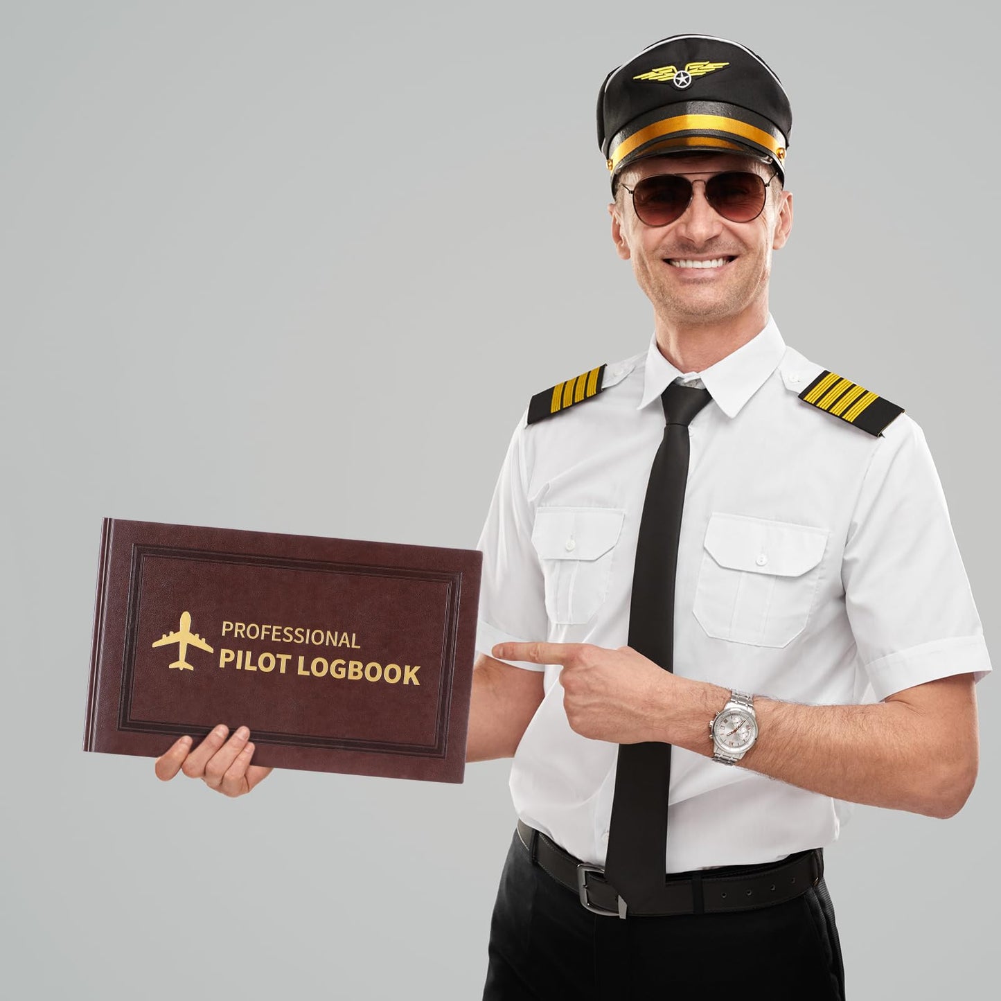 Gilprop 2 Pack Professional Pilot Logbook 128 Sheets Flight Logbook Brown Leather Hardcover Large Aircraft Record Book Aviation Gifts and Gear for Students Pilot