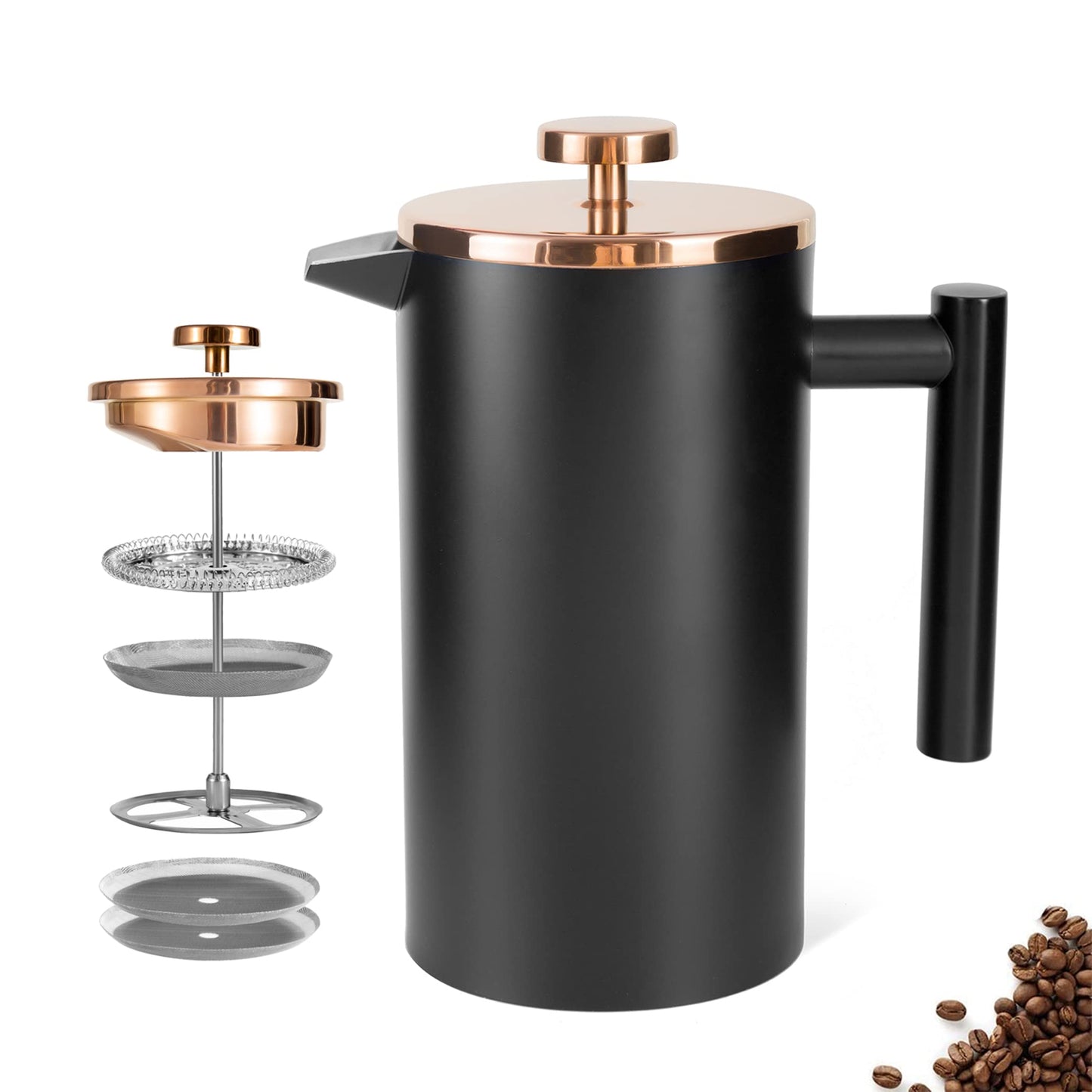 Meelio 1500ml French Press Coffee Maker, Double Wall 304 Stainless Steel Insulated Cafetiere Coffee Press with 3 Layer Filter, Large Capacity Coffee Brewer for Home Camping Office