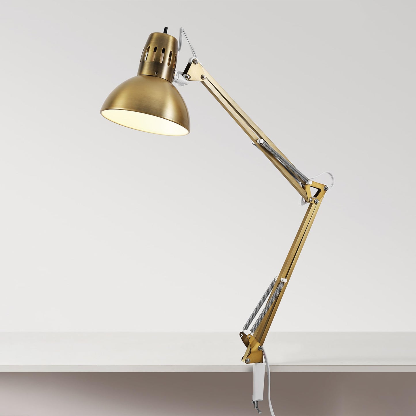 Globe Electric 52847 31.5 Inch Swing Arm Clamp-On White Desk Lamp with Nickel Accents, On/Off Rotary Switch, Book Reading Light, Home Essentials, Office Décor, LED Bulb Compatible