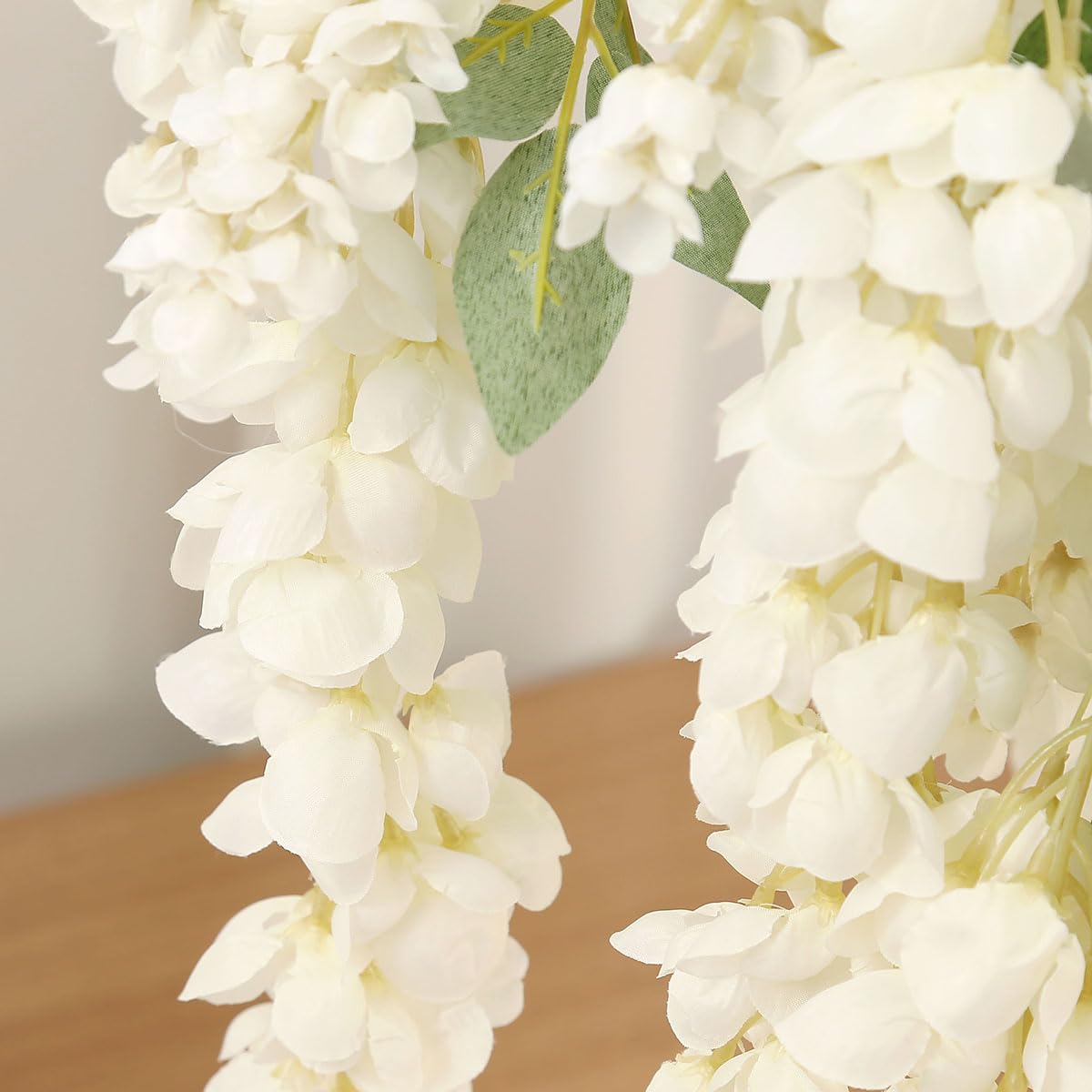 AROIUO 4pcs 47.2-inch Artificial Fake Wisteria Hanging Flower Garland Silk Flower String Home Party Decoration White Blue Pink Purple (White)