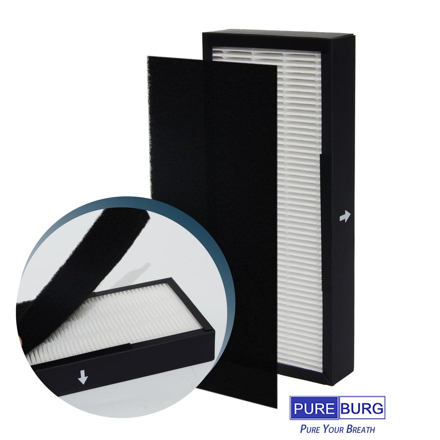 PUREBURG Replacement Filter Compatible with Alen T100 T300 Air Purifiers,2-Pack H13 HEPA & Activated Carbon Pre-Filter Air Clean TF30-Silver TF30-Fresh & TF15-Pure